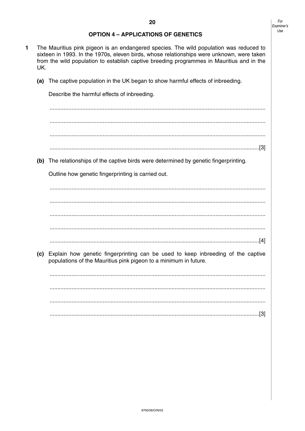 Cambridge A Level Biology 9700 2003 Oct/Nov Paper 6 · Variant 1 question paper, page 20 of 24