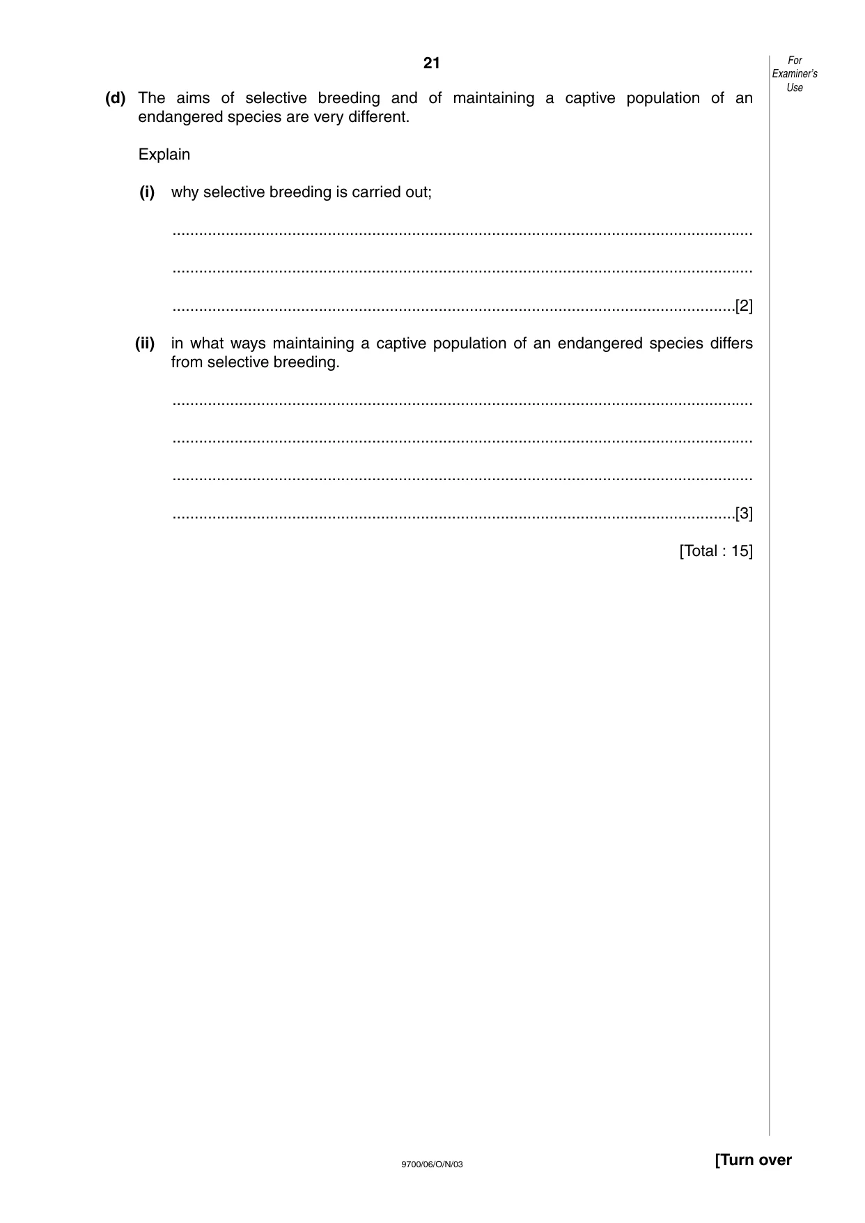 Cambridge A Level Biology 9700 2003 Oct/Nov Paper 6 · Variant 1 question paper, page 21 of 24