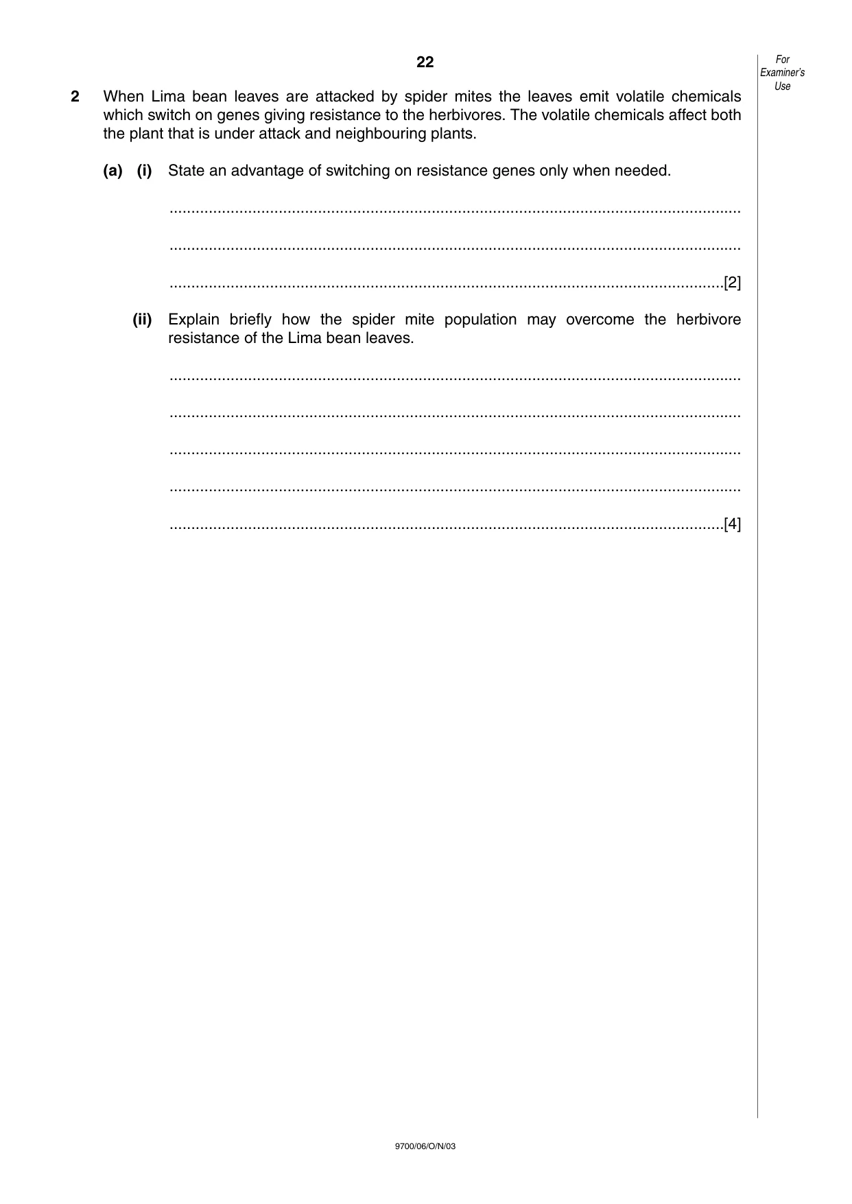 Cambridge A Level Biology 9700 2003 Oct/Nov Paper 6 · Variant 1 question paper, page 22 of 24