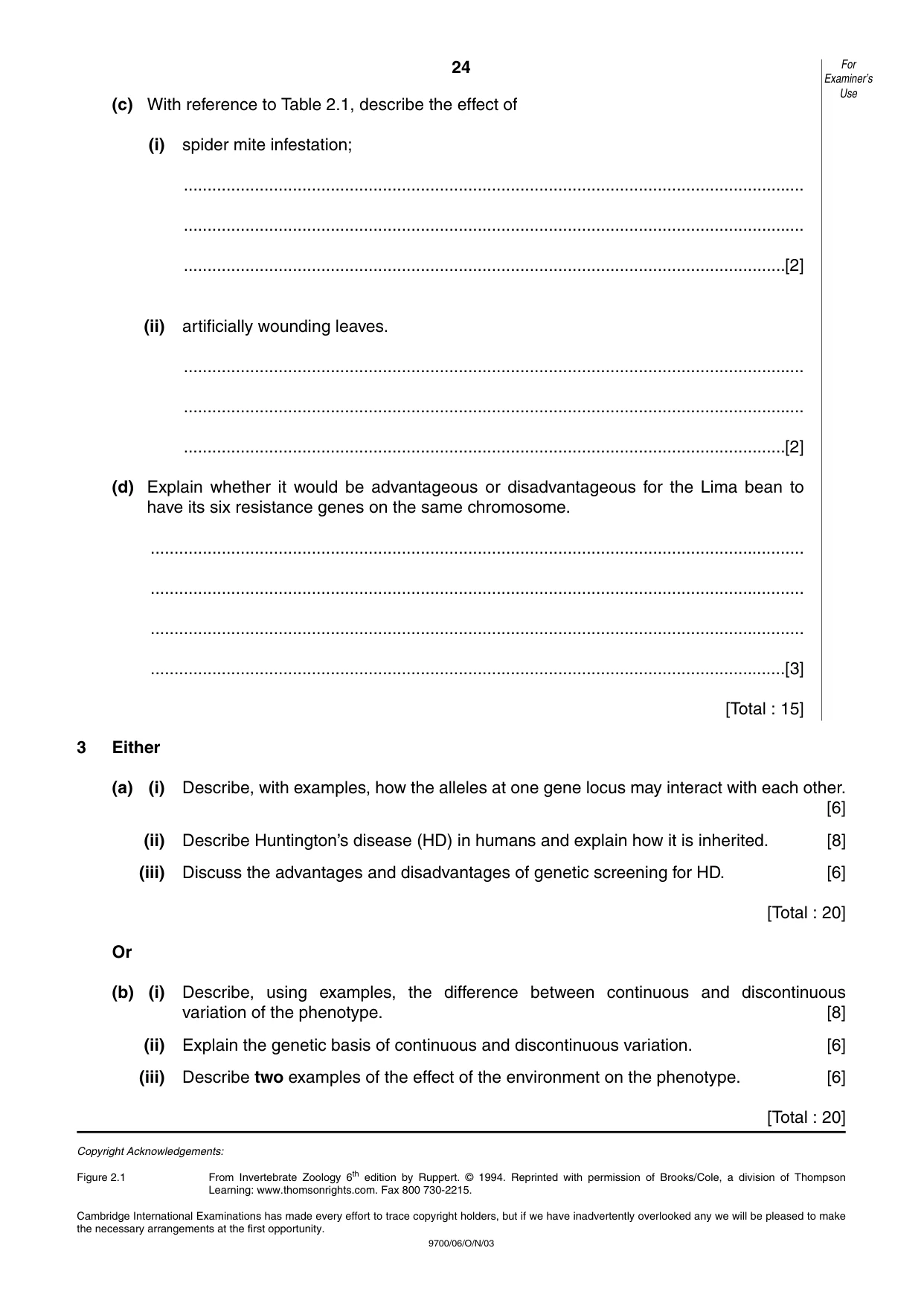 Cambridge A Level Biology 9700 2003 Oct/Nov Paper 6 · Variant 1 question paper, page 24 of 24