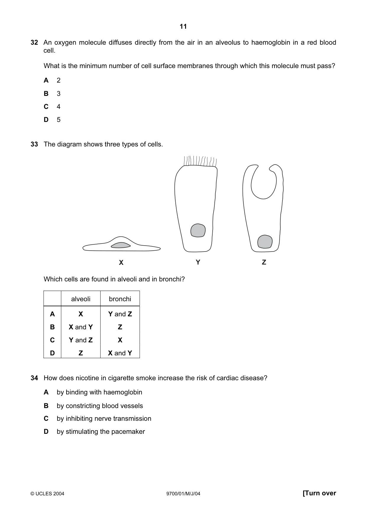 Cambridge A Level Biology 9700 2004 May/June Paper 1 · Variant 1 question paper, page 11 of 16