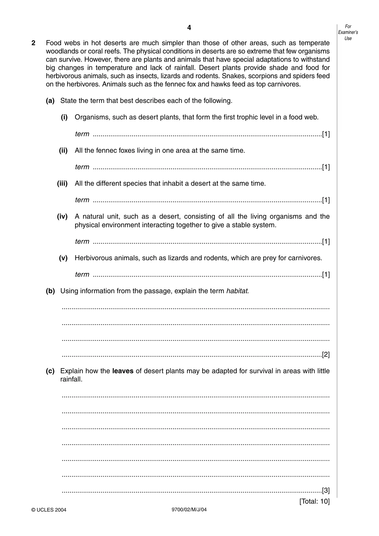Cambridge A Level Biology 9700 2004 May/June Paper 2 · Variant 1 question paper, page 4 of 16