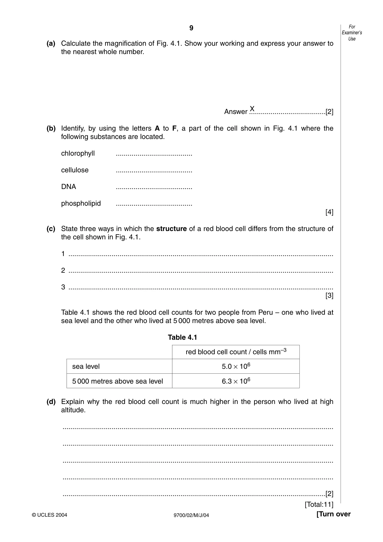 Cambridge A Level Biology 9700 2004 May/June Paper 2 · Variant 1 question paper, page 9 of 16