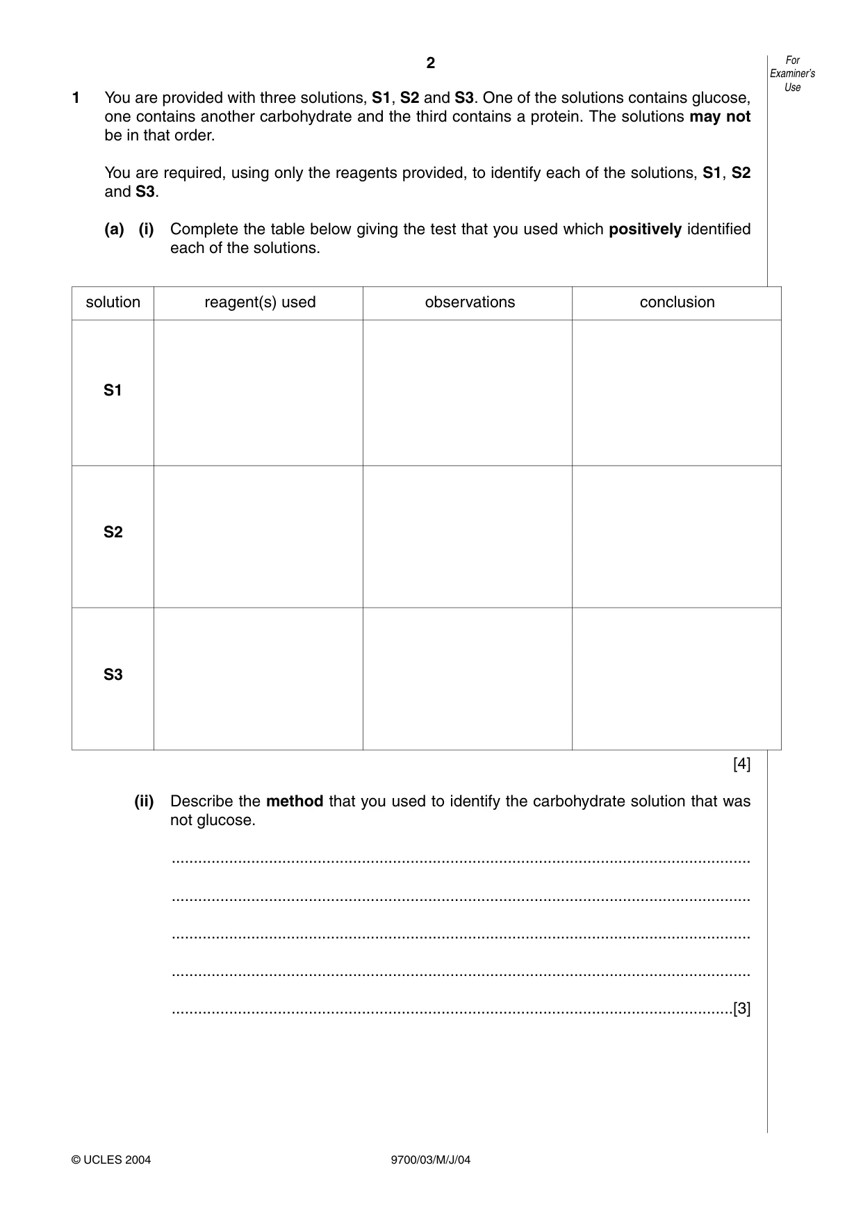 Cambridge A Level Biology 9700 2004 May/June Paper 3 · Variant 1 question paper, page 2 of 8