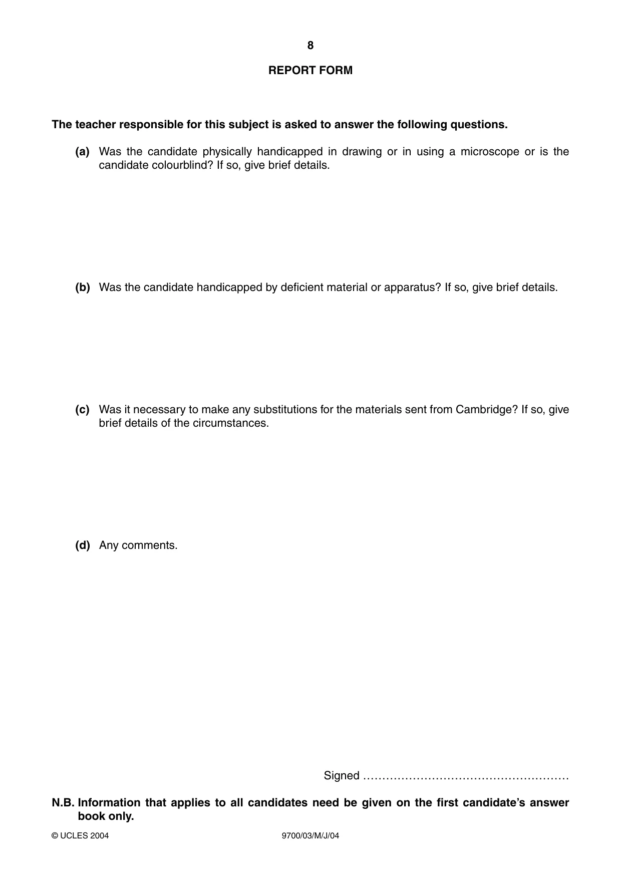 Cambridge A Level Biology 9700 2004 May/June Paper 3 · Variant 1 question paper, page 8 of 8