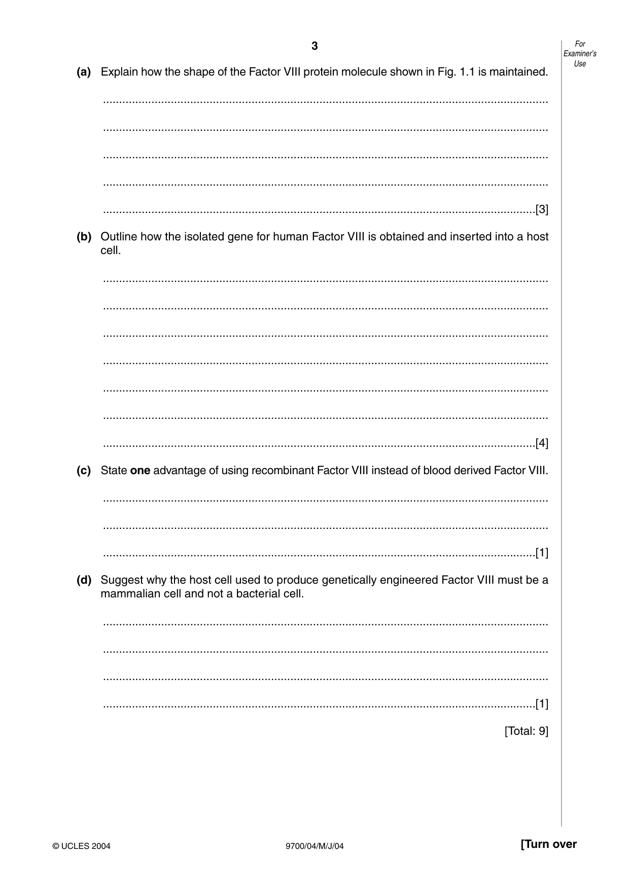 Cambridge A Level Biology 9700 2004 May/June Paper 4 · Variant 1 question paper, page 3 of 12
