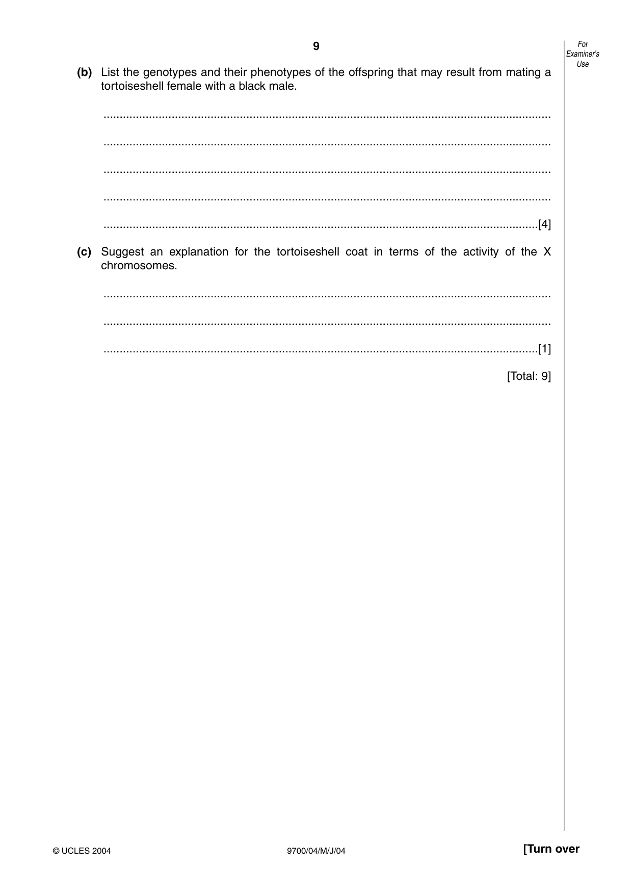 Cambridge A Level Biology 9700 2004 May/June Paper 4 · Variant 1 question paper, page 9 of 12