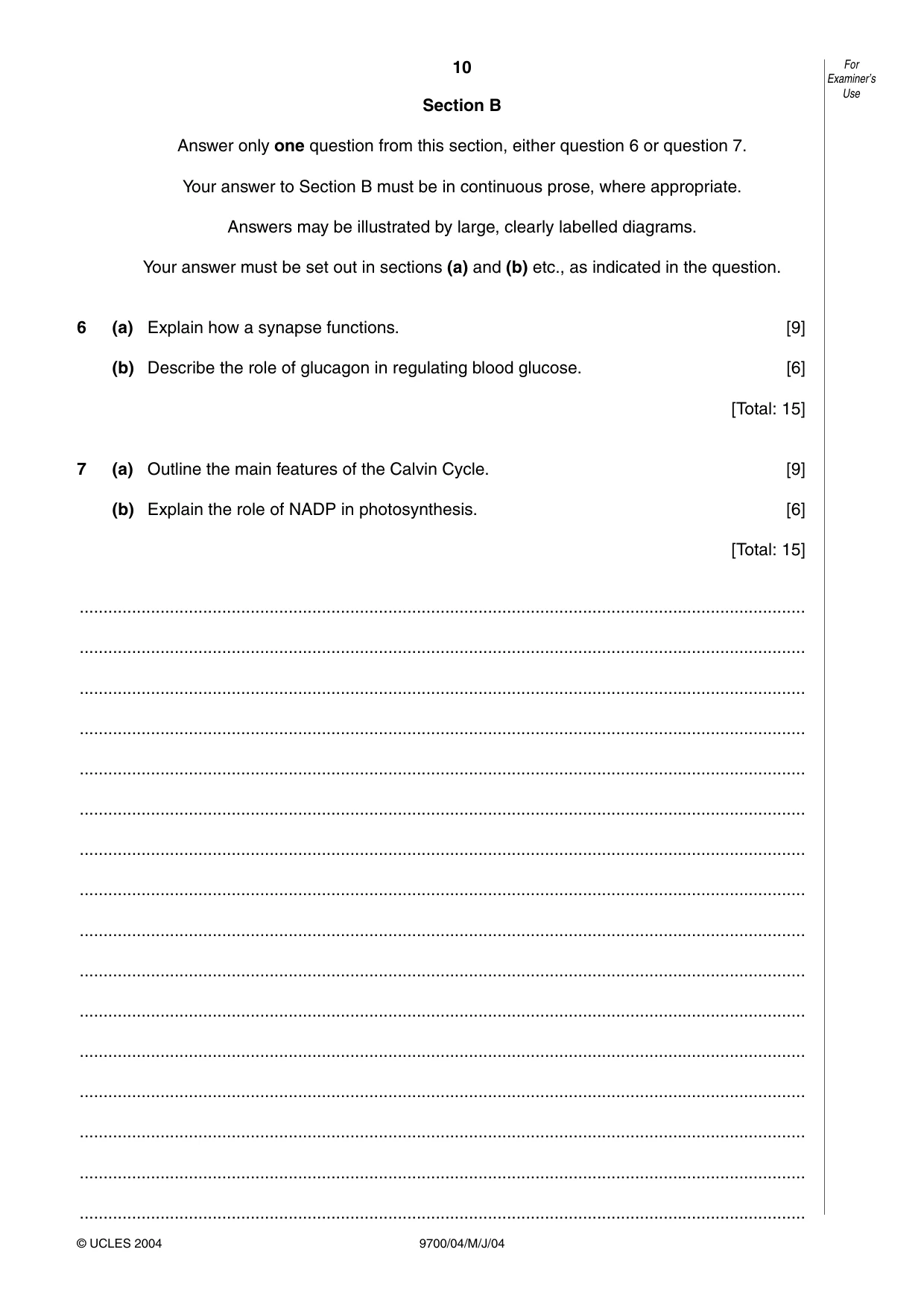 Cambridge A Level Biology 9700 2004 May/June Paper 4 · Variant 1 question paper, page 10 of 12