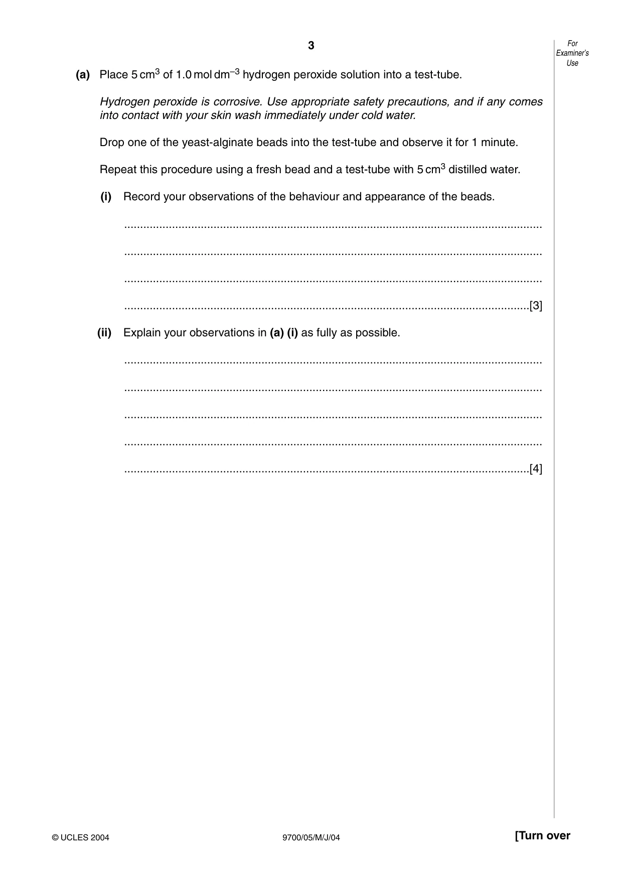 Cambridge A Level Biology 9700 2004 May/June Paper 5 · Variant 1 question paper, page 3 of 8