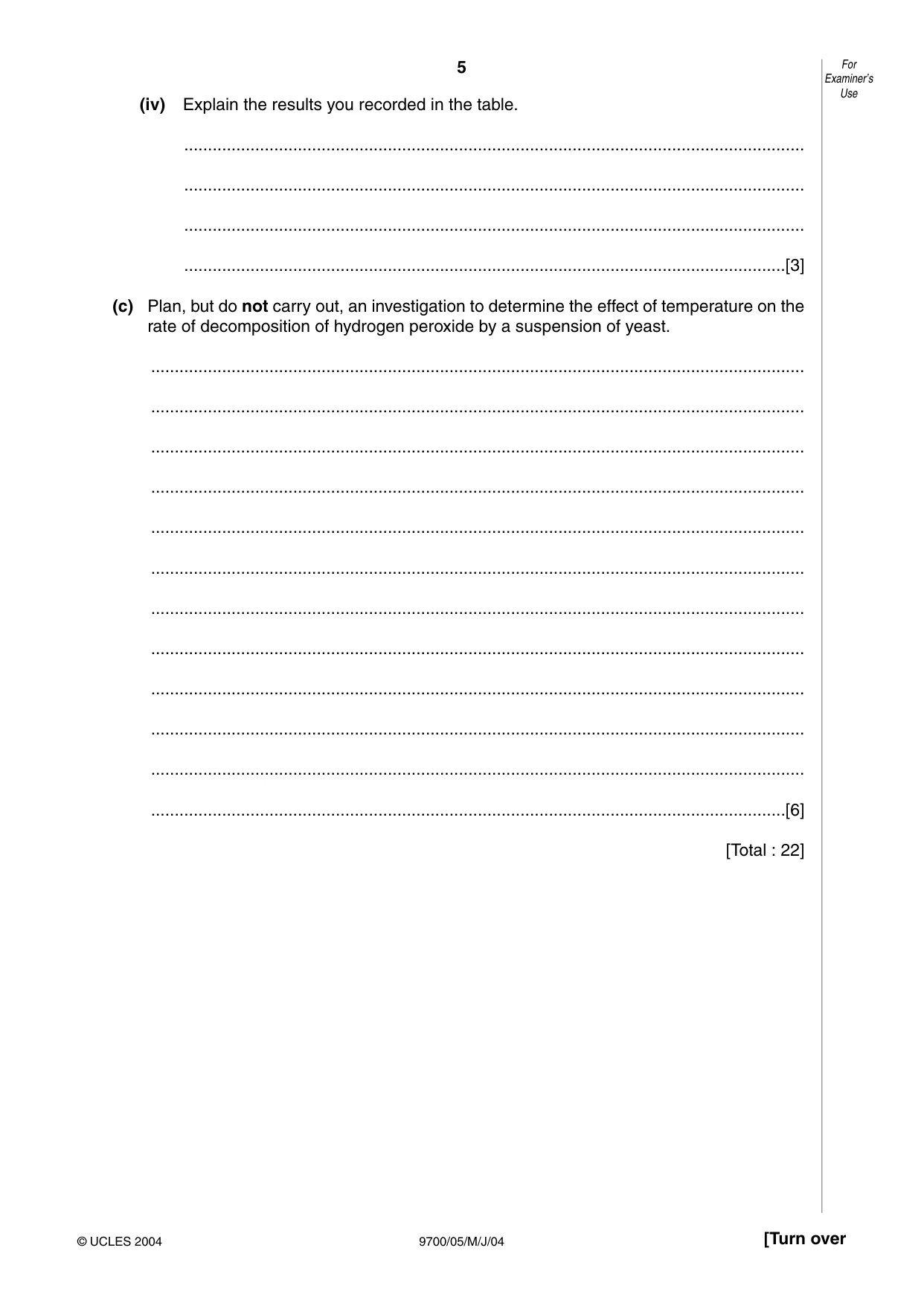 Cambridge A Level Biology 9700 2004 May/June Paper 5 · Variant 1 question paper, page 5 of 8