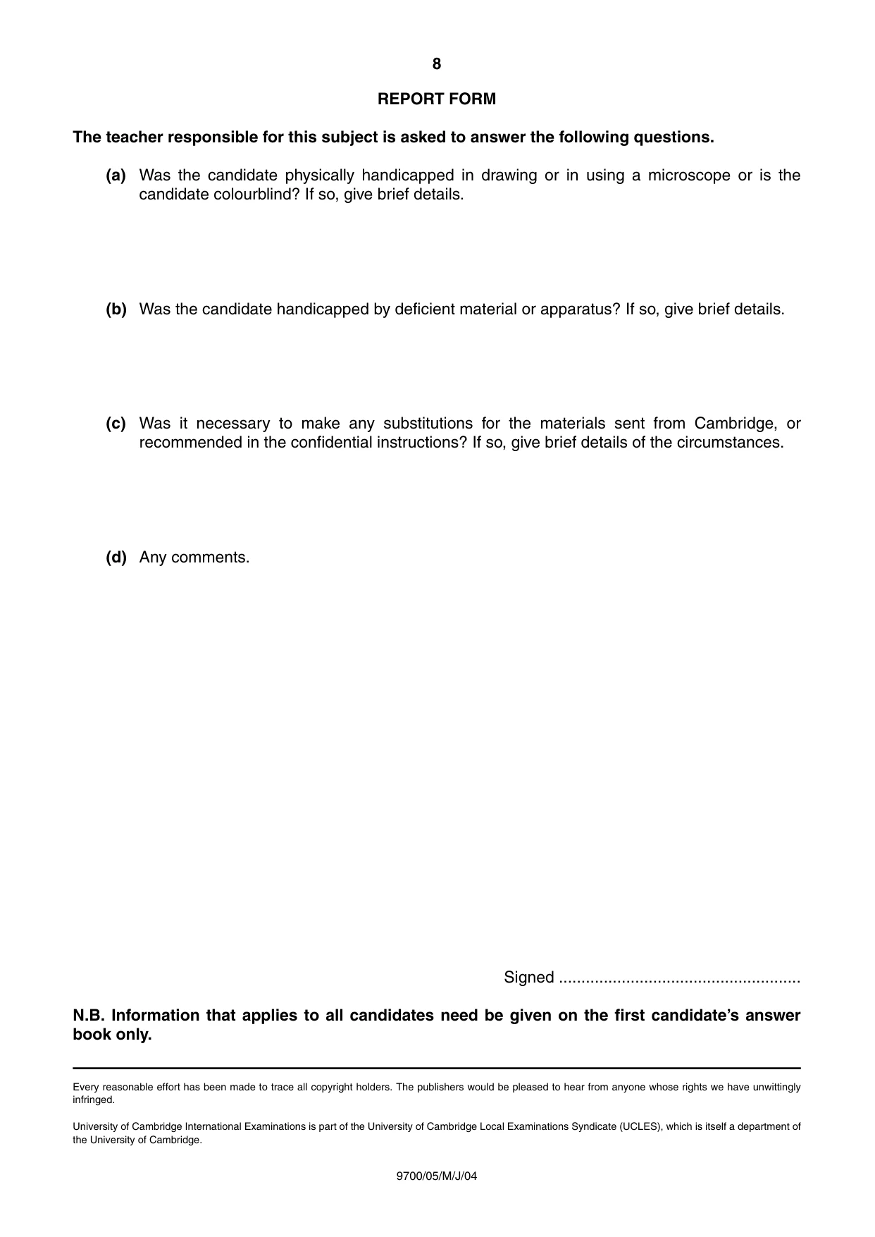 Cambridge A Level Biology 9700 2004 May/June Paper 5 · Variant 1 question paper, page 8 of 8