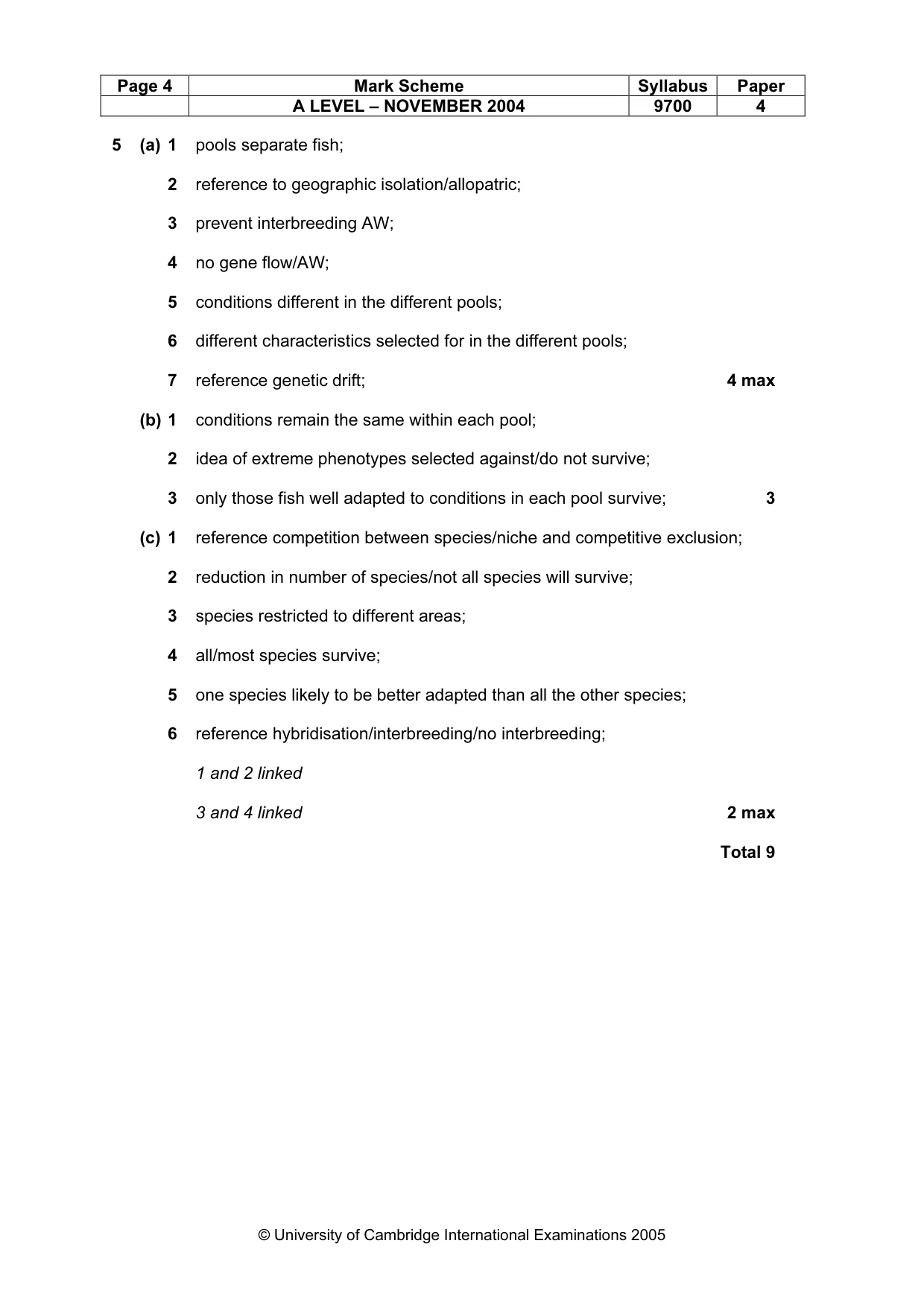 Mark scheme, page 7 of 9