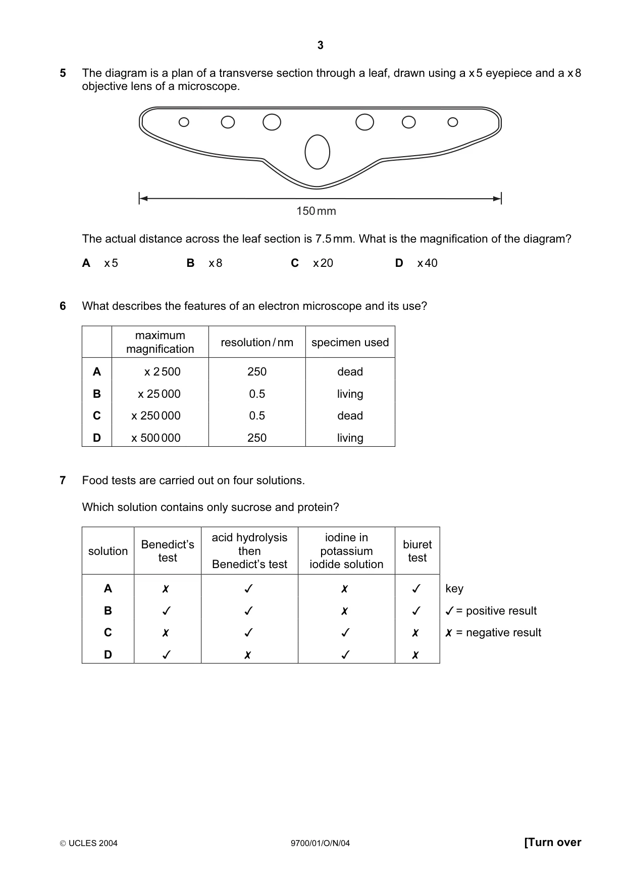 Cambridge A Level Biology 9700 2004 Oct/Nov Paper 1 · Variant 1 question paper, page 3 of 16