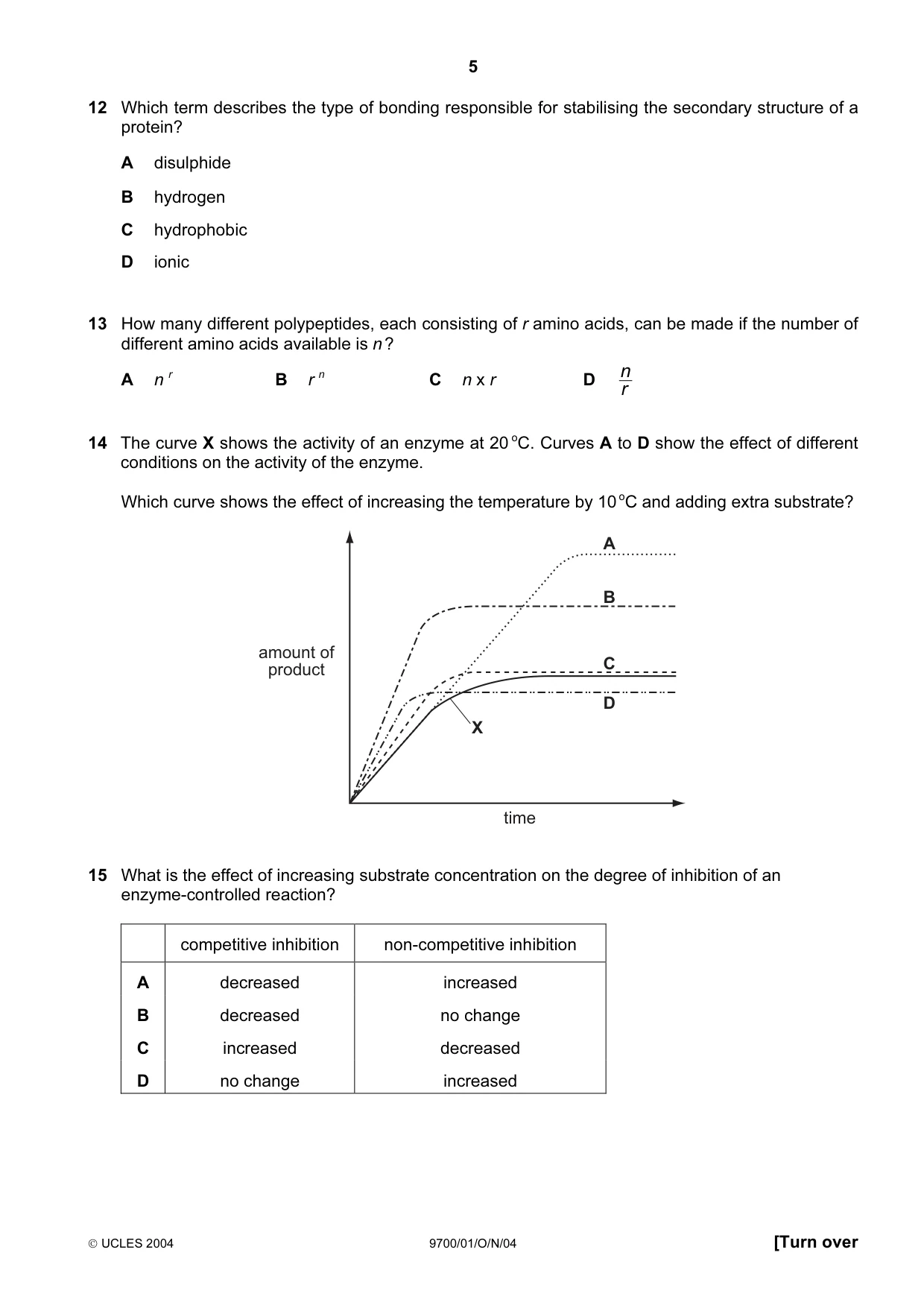Cambridge A Level Biology 9700 2004 Oct/Nov Paper 1 · Variant 1 question paper, page 5 of 16