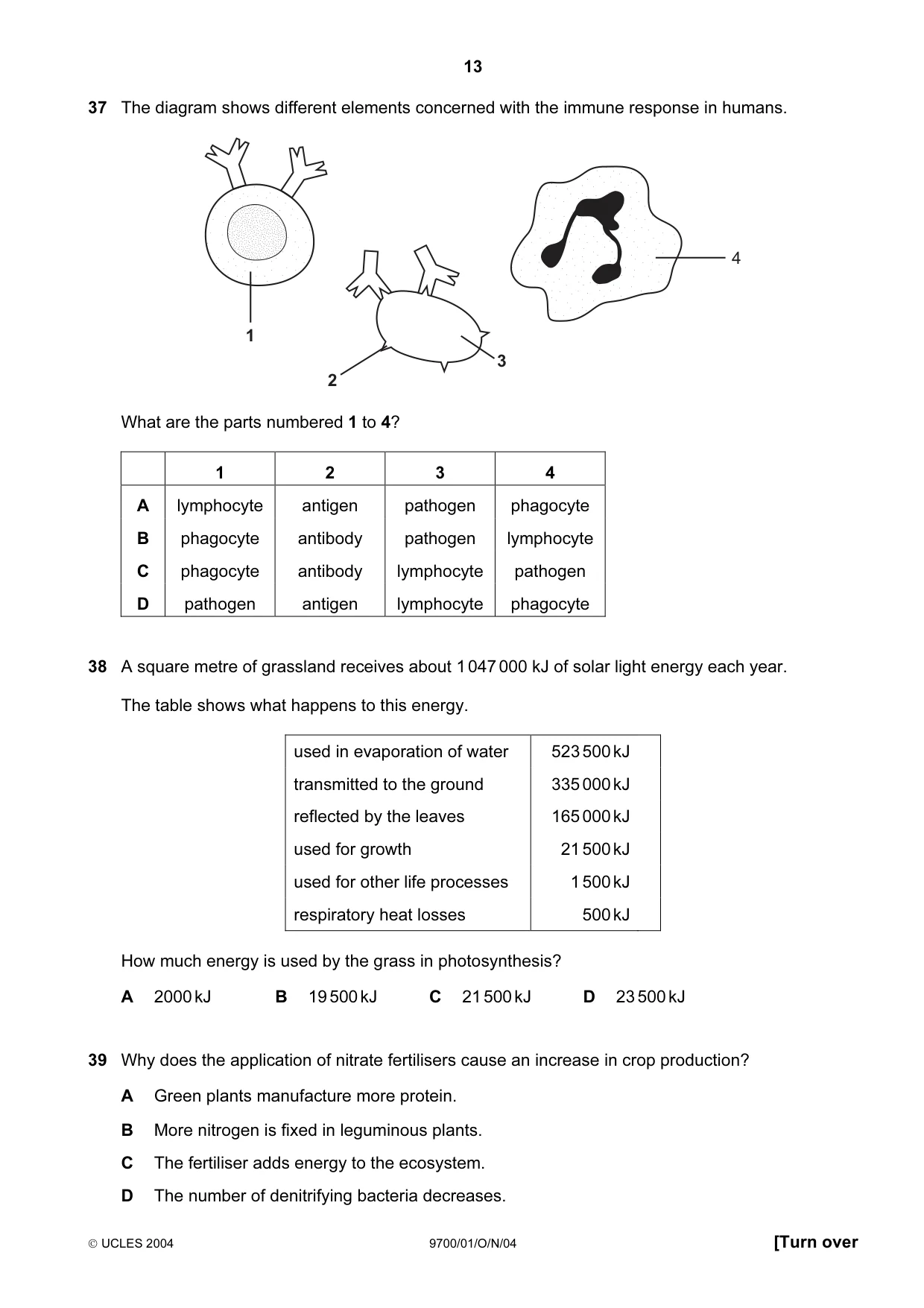 Cambridge A Level Biology 9700 2004 Oct/Nov Paper 1 · Variant 1 question paper, page 13 of 16