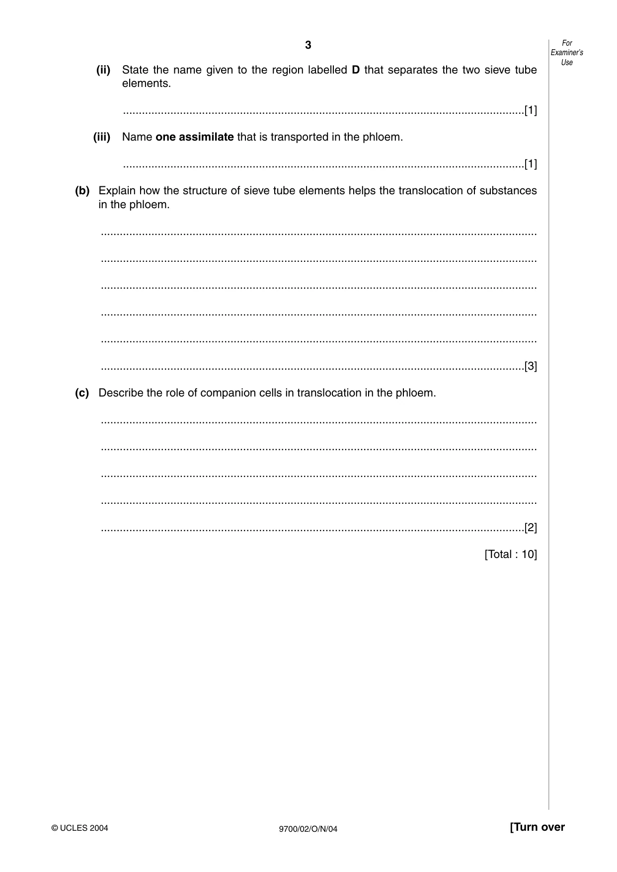 Cambridge A Level Biology 9700 2004 Oct/Nov Paper 2 · Variant 1 question paper, page 3 of 16