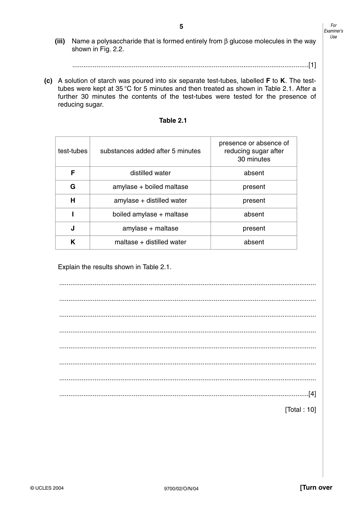 Cambridge A Level Biology 9700 2004 Oct/Nov Paper 2 · Variant 1 question paper, page 5 of 16