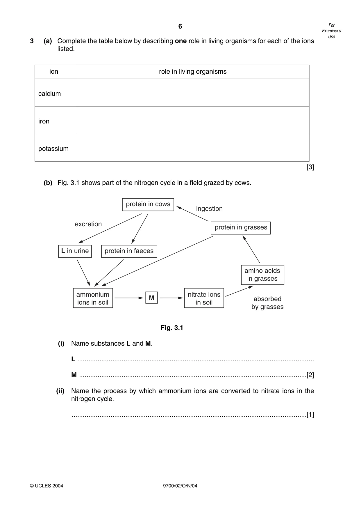 Cambridge A Level Biology 9700 2004 Oct/Nov Paper 2 · Variant 1 question paper, page 6 of 16