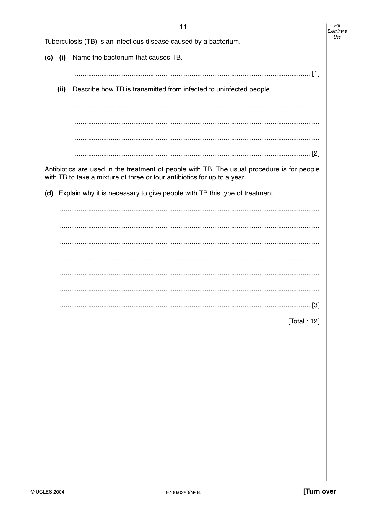 Cambridge A Level Biology 9700 2004 Oct/Nov Paper 2 · Variant 1 question paper, page 11 of 16