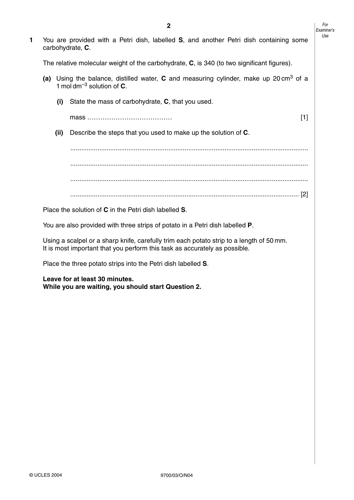 Cambridge A Level Biology 9700 2004 Oct/Nov Paper 3 · Variant 1 question paper, page 2 of 8