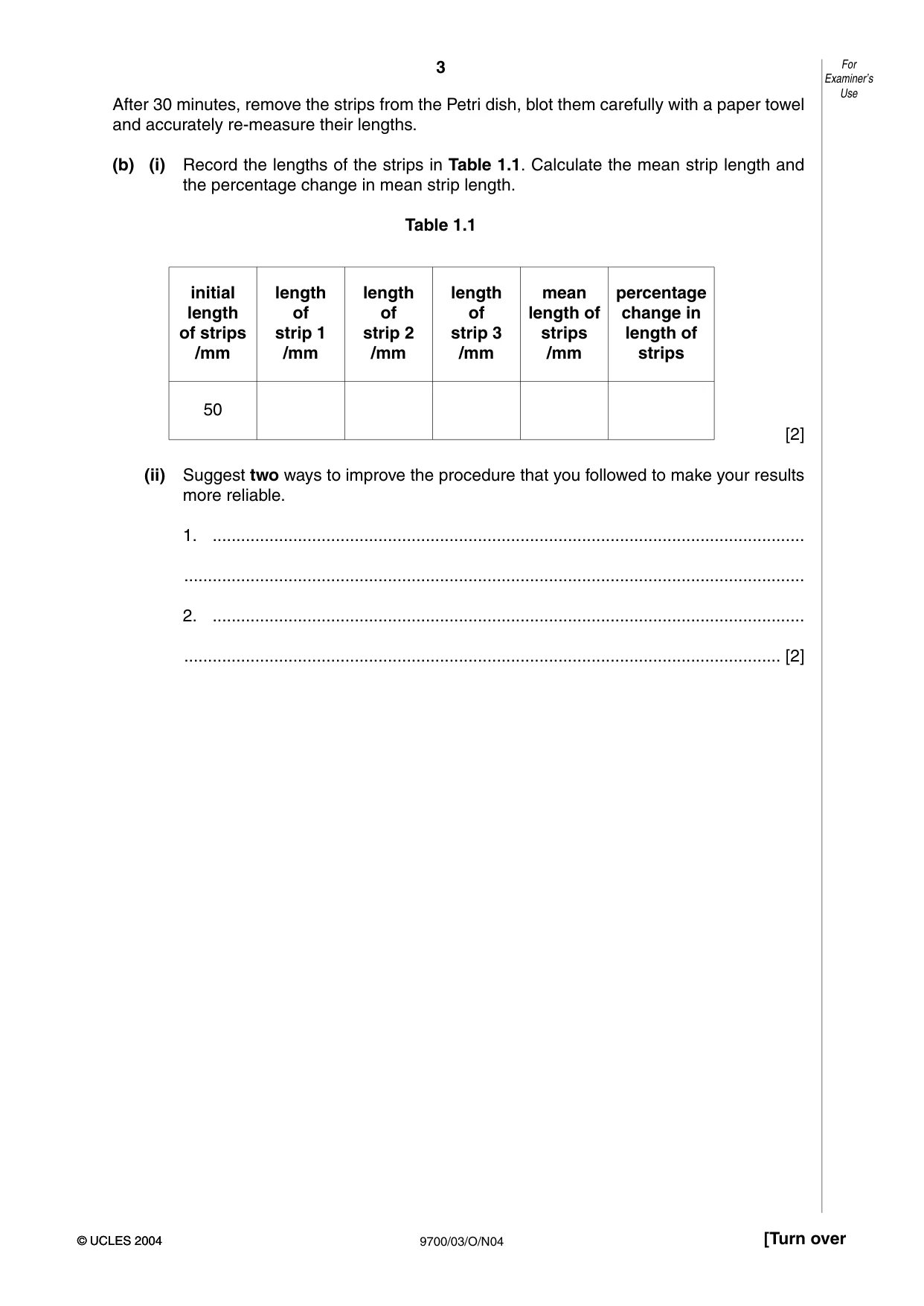 Cambridge A Level Biology 9700 2004 Oct/Nov Paper 3 · Variant 1 question paper, page 3 of 8