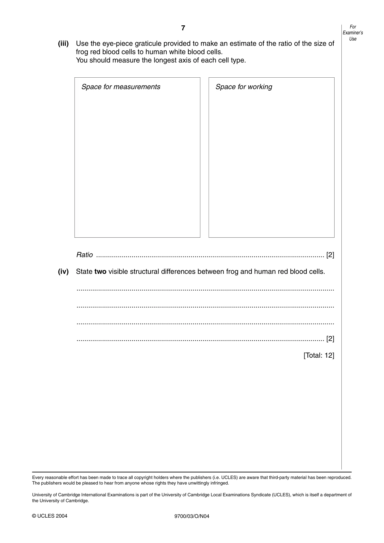 Cambridge A Level Biology 9700 2004 Oct/Nov Paper 3 · Variant 1 question paper, page 7 of 8