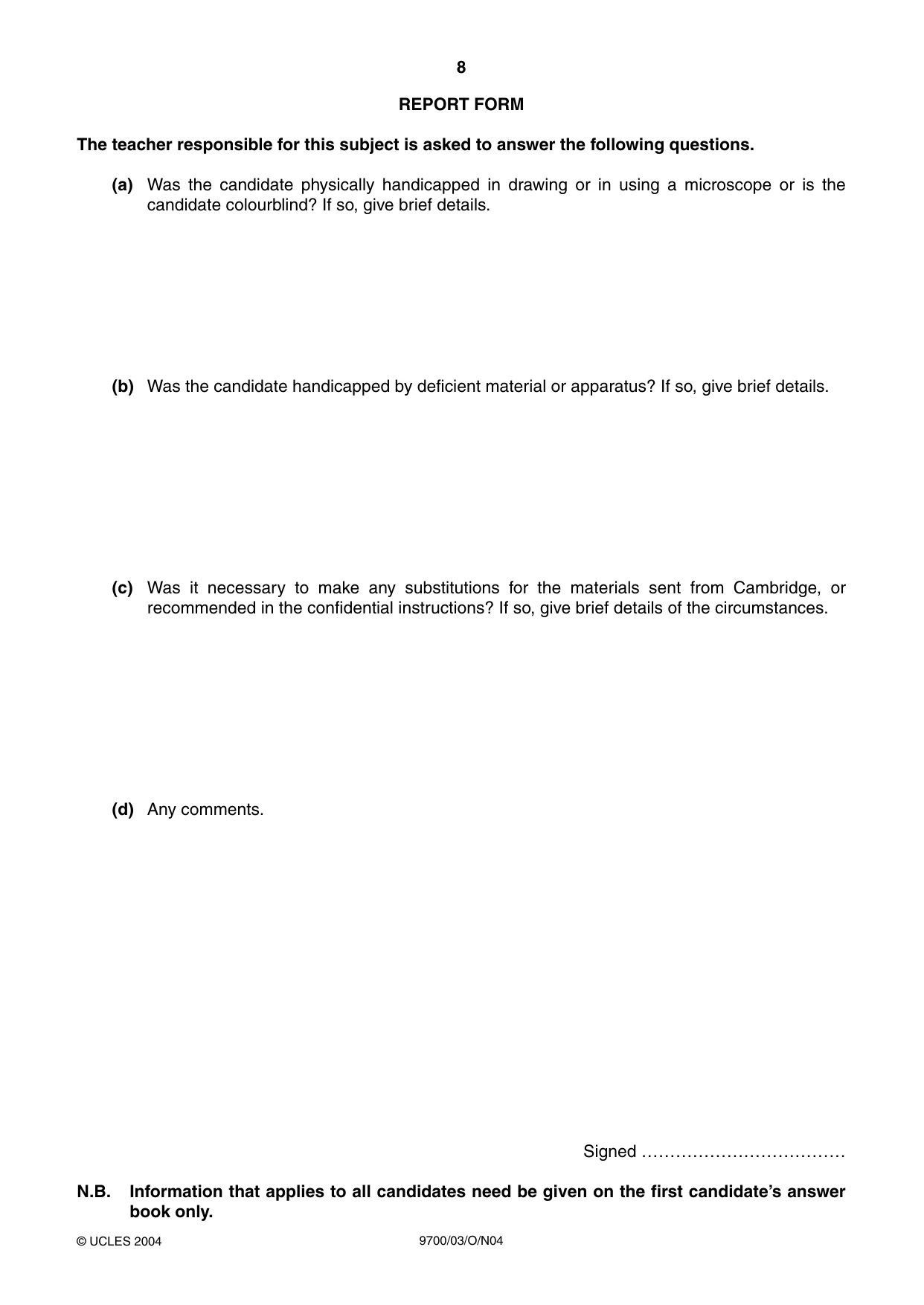 Cambridge A Level Biology 9700 2004 Oct/Nov Paper 3 · Variant 1 question paper, page 8 of 8