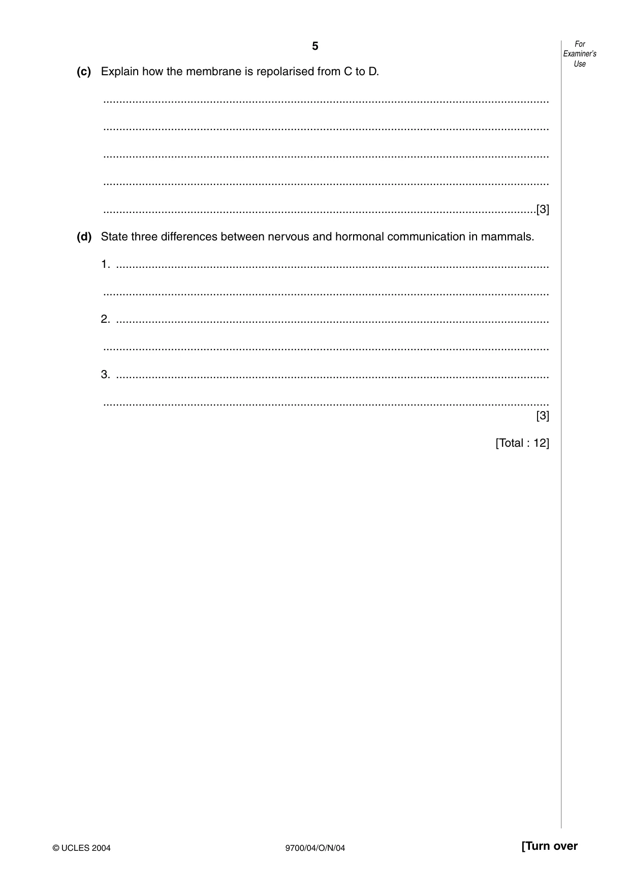 Cambridge A Level Biology 9700 2004 Oct/Nov Paper 4 · Variant 1 question paper, page 5 of 12