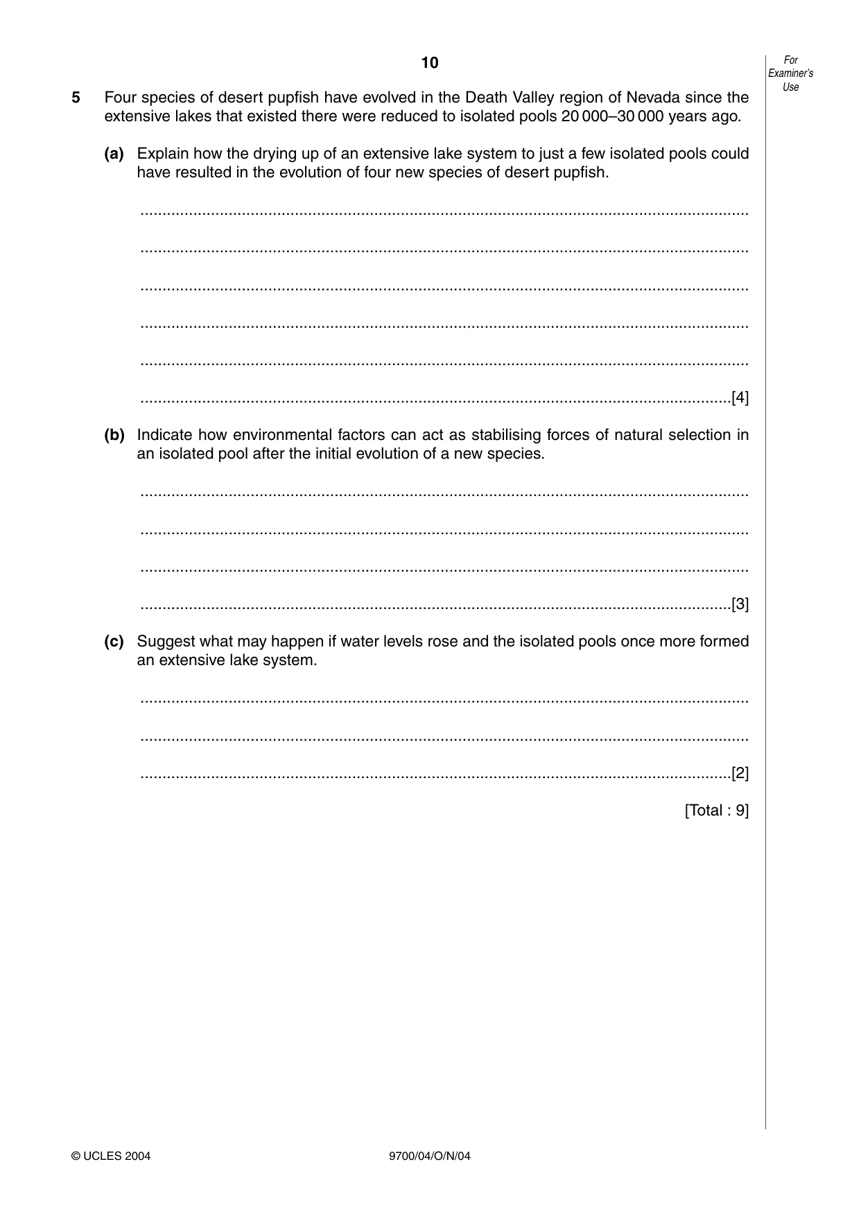 Cambridge A Level Biology 9700 2004 Oct/Nov Paper 4 · Variant 1 question paper, page 10 of 12