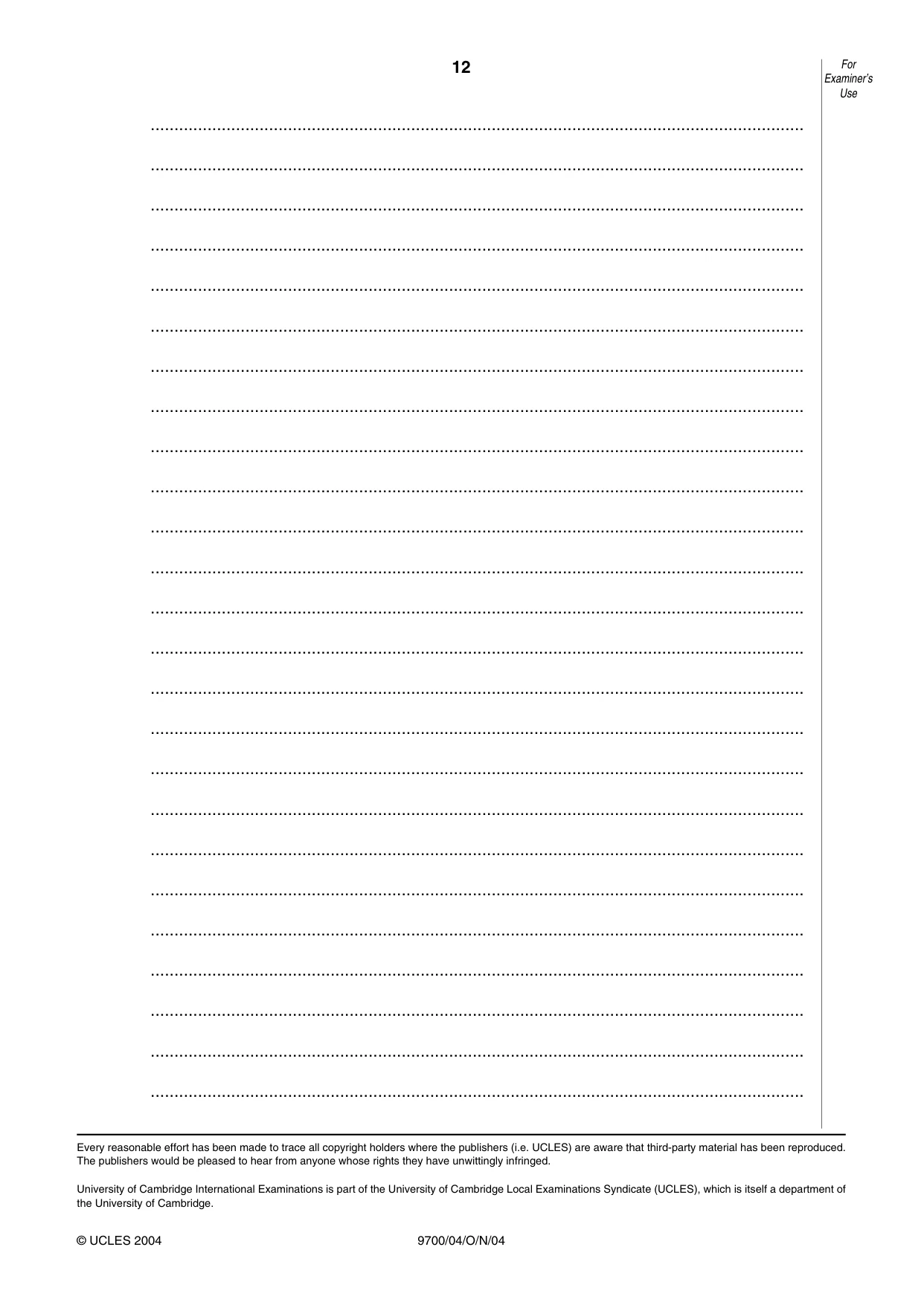 Cambridge A Level Biology 9700 2004 Oct/Nov Paper 4 · Variant 1 question paper, page 12 of 12