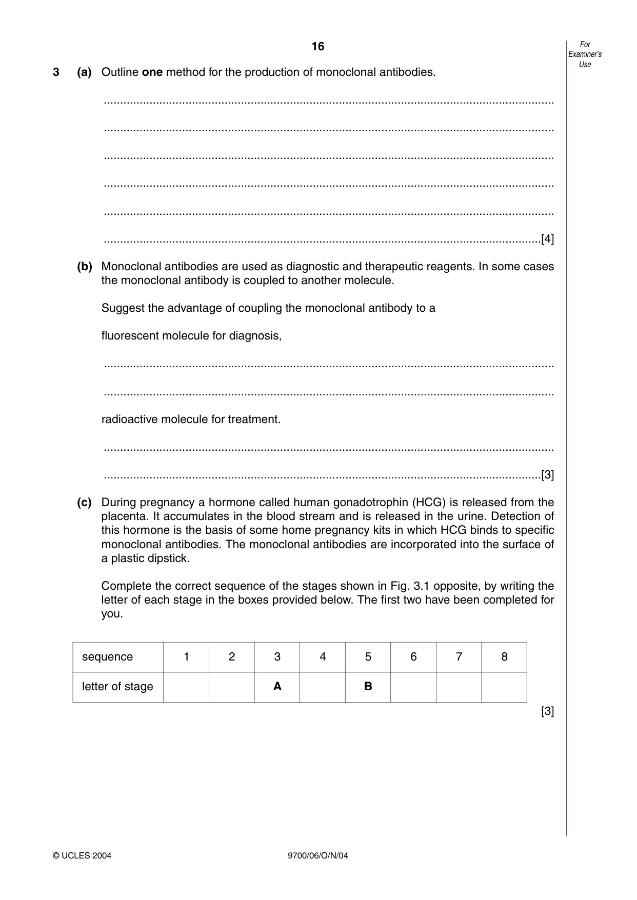 Cambridge A Level Biology 9700 2004 Oct/Nov Paper 6 · Variant 1 question paper, page 16 of 36