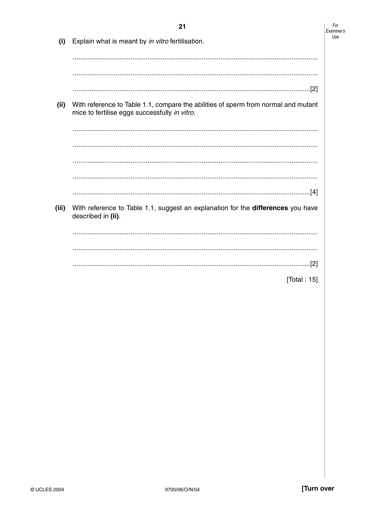 Cambridge A Level Biology 9700 2004 Oct/Nov Paper 6 · Variant 1 question paper, page 21 of 36
