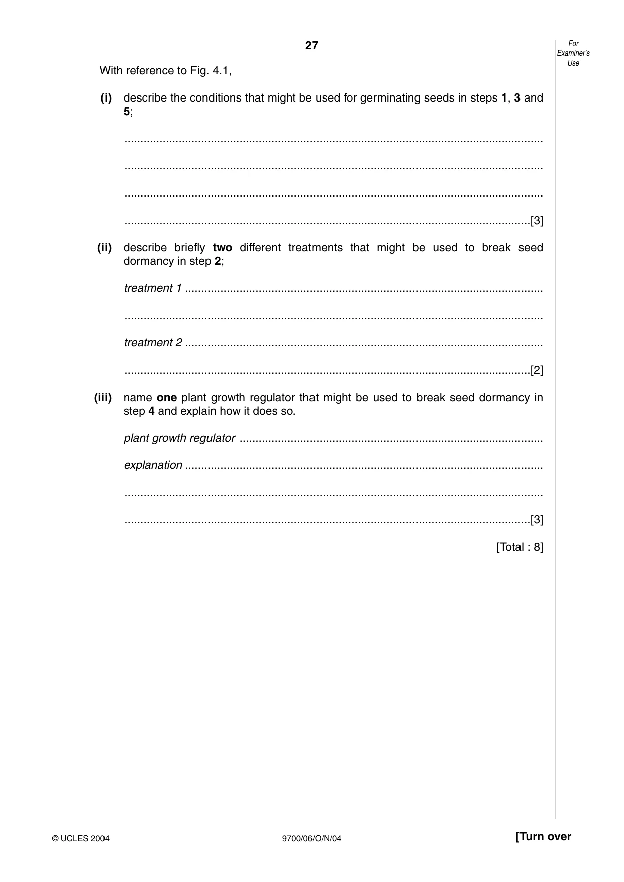 Cambridge A Level Biology 9700 2004 Oct/Nov Paper 6 · Variant 1 question paper, page 27 of 36