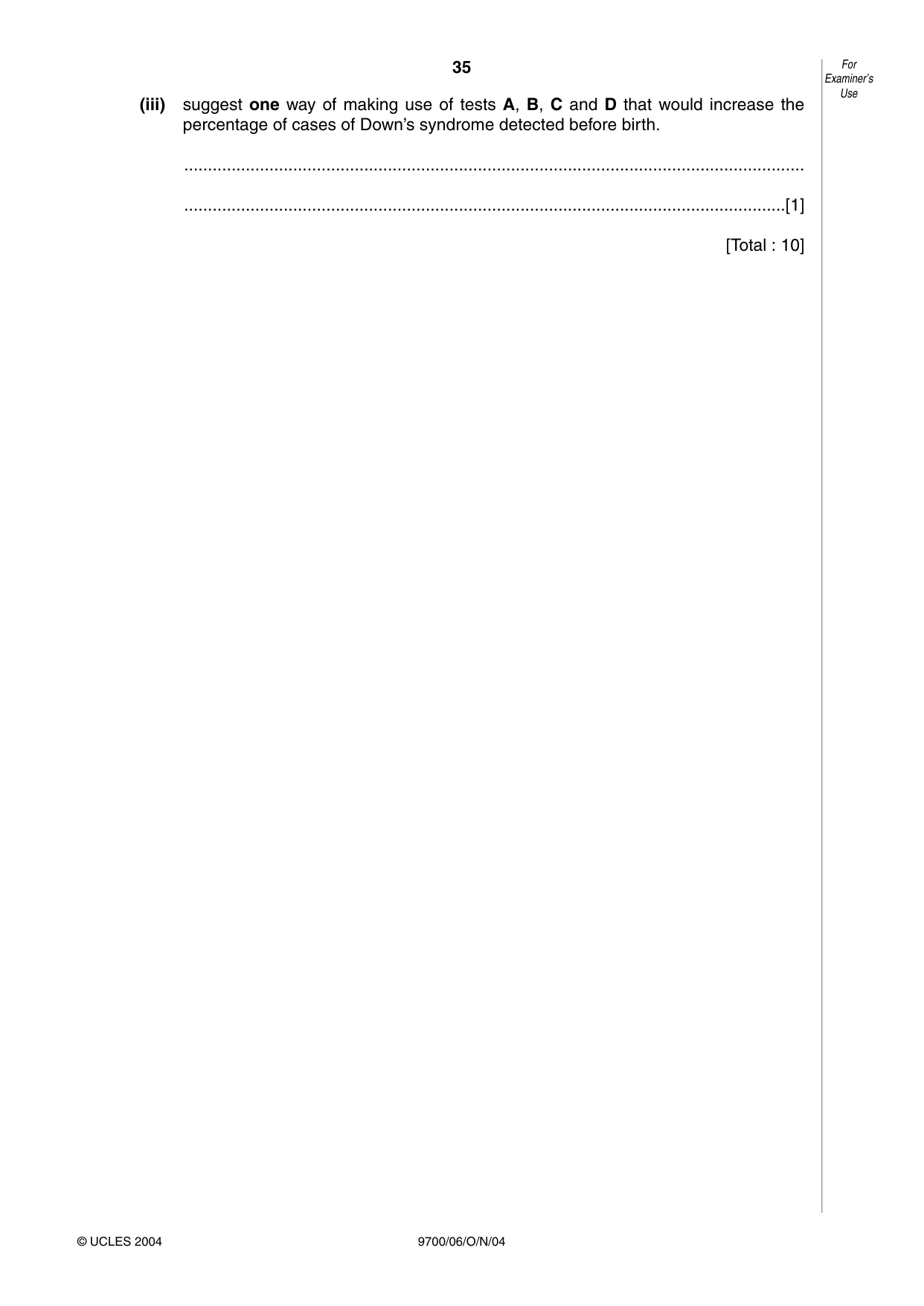 Cambridge A Level Biology 9700 2004 Oct/Nov Paper 6 · Variant 1 question paper, page 35 of 36