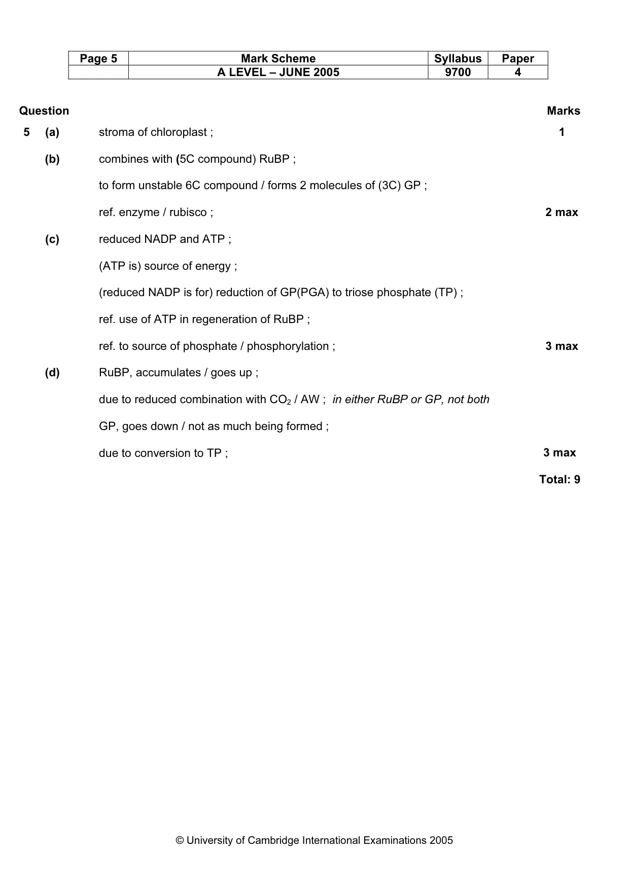 Mark scheme, page 8 of 10