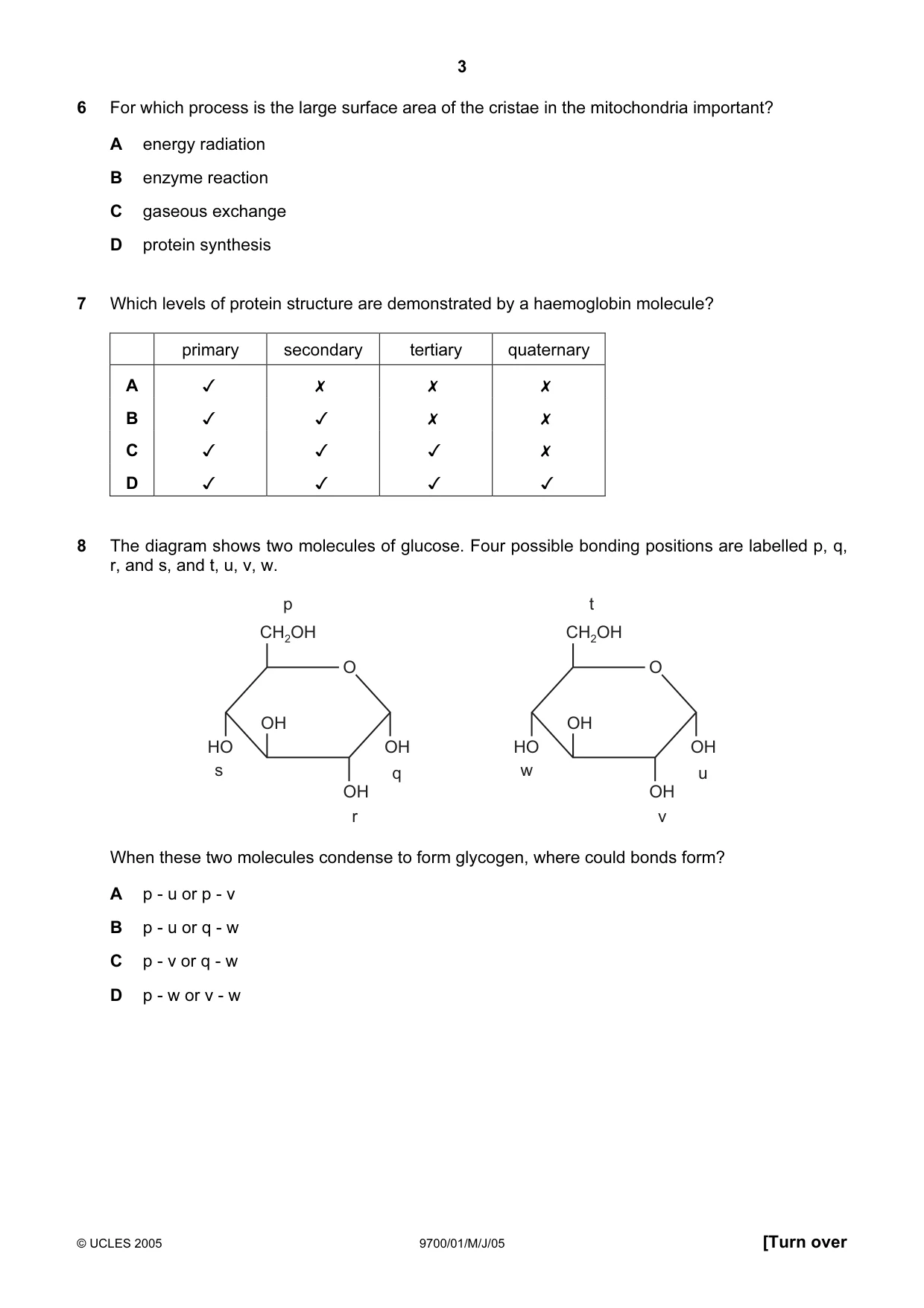 Cambridge A Level Biology 9700 2005 May/June Paper 1 · Variant 1 question paper, page 3 of 20