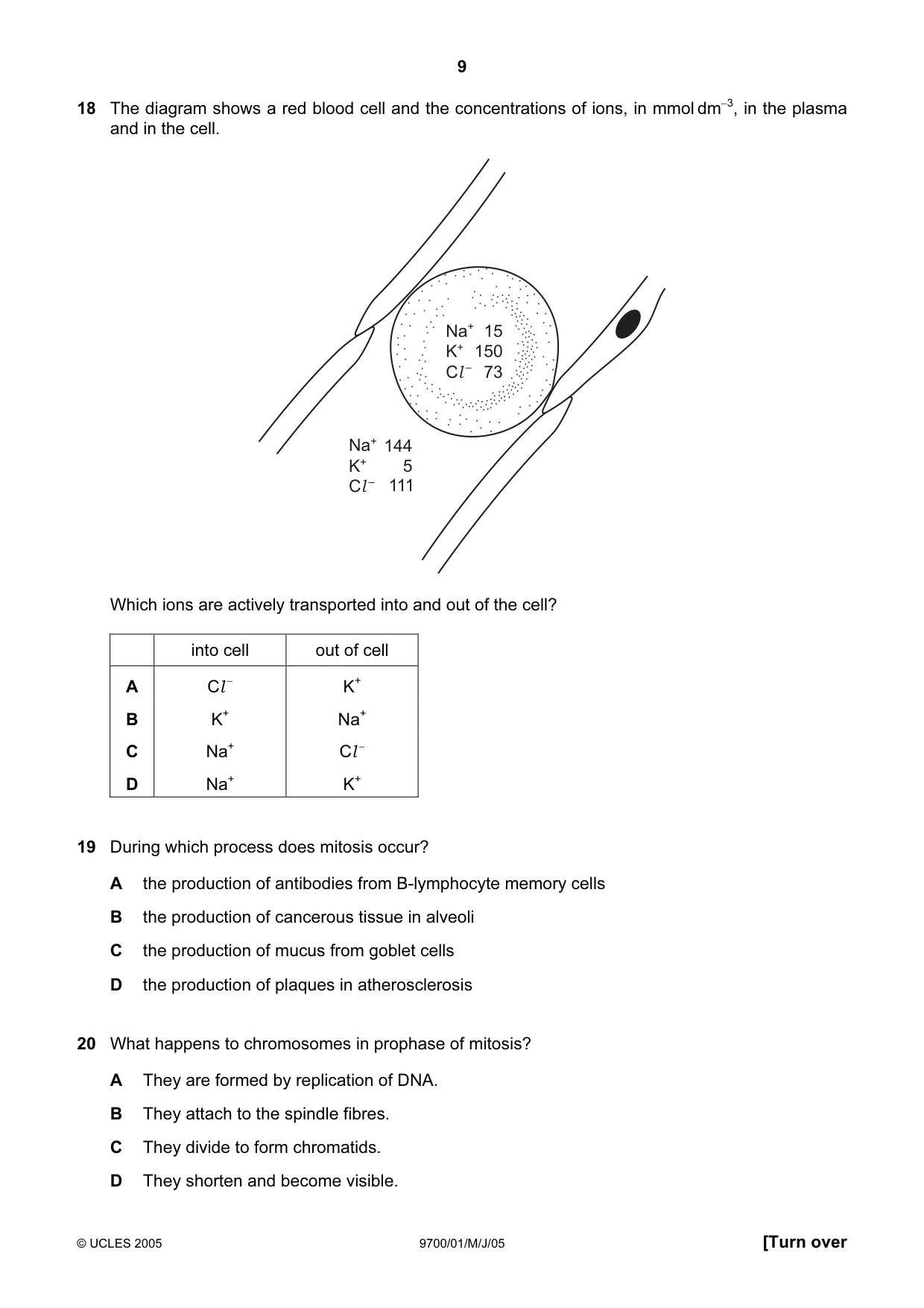 Cambridge A Level Biology 9700 2005 May/June Paper 1 · Variant 1 question paper, page 9 of 20