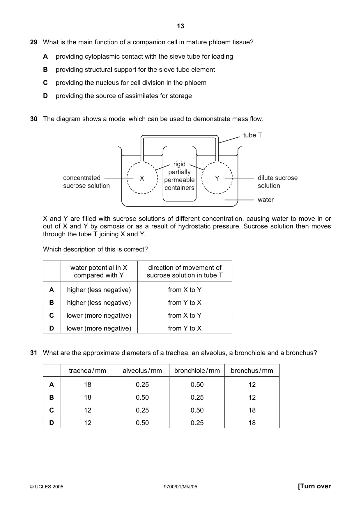 Cambridge A Level Biology 9700 2005 May/June Paper 1 · Variant 1 question paper, page 13 of 20