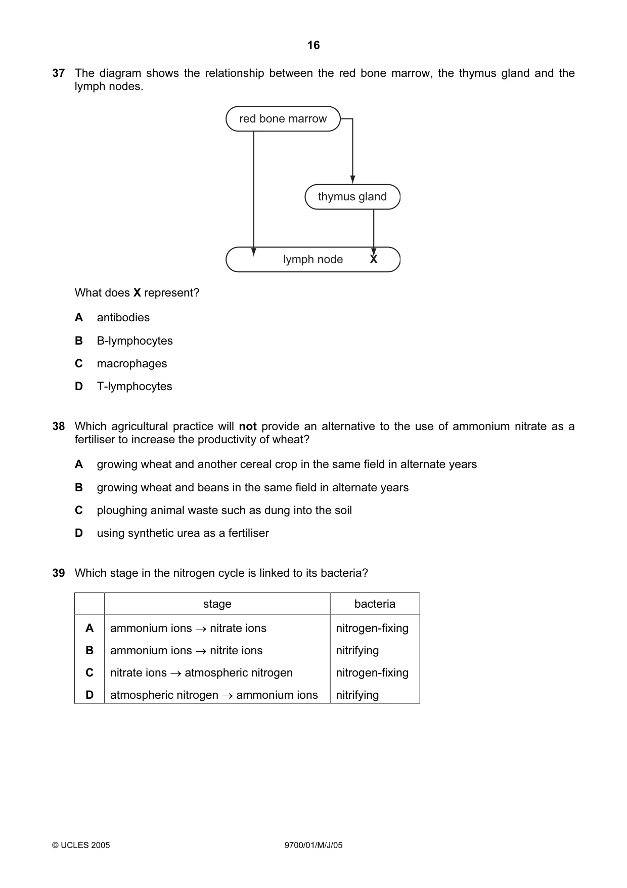 Cambridge A Level Biology 9700 2005 May/June Paper 1 · Variant 1 question paper, page 16 of 20