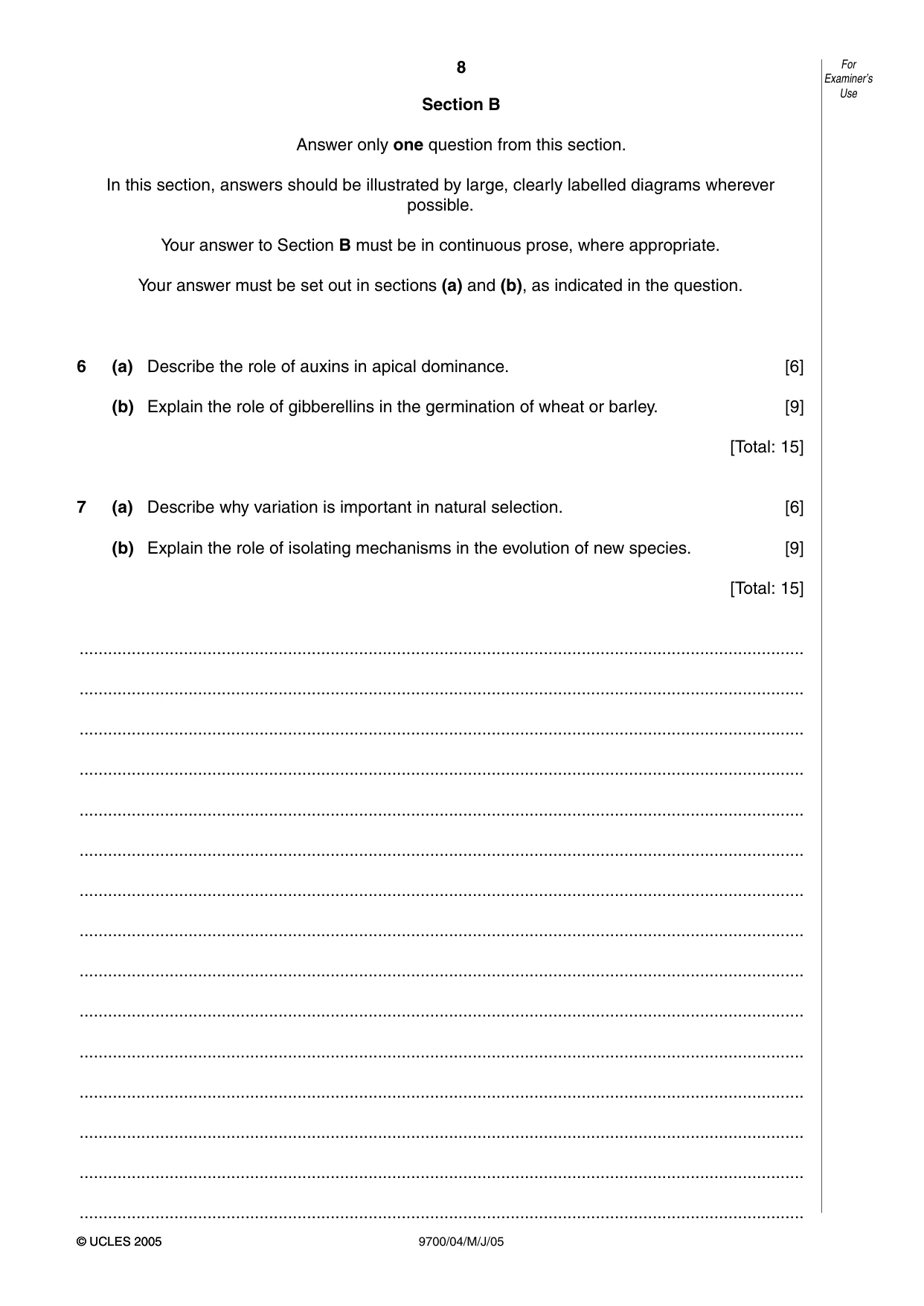 Cambridge A Level Biology 9700 2005 May/June Paper 4 · Variant 1 question paper, page 8 of 12