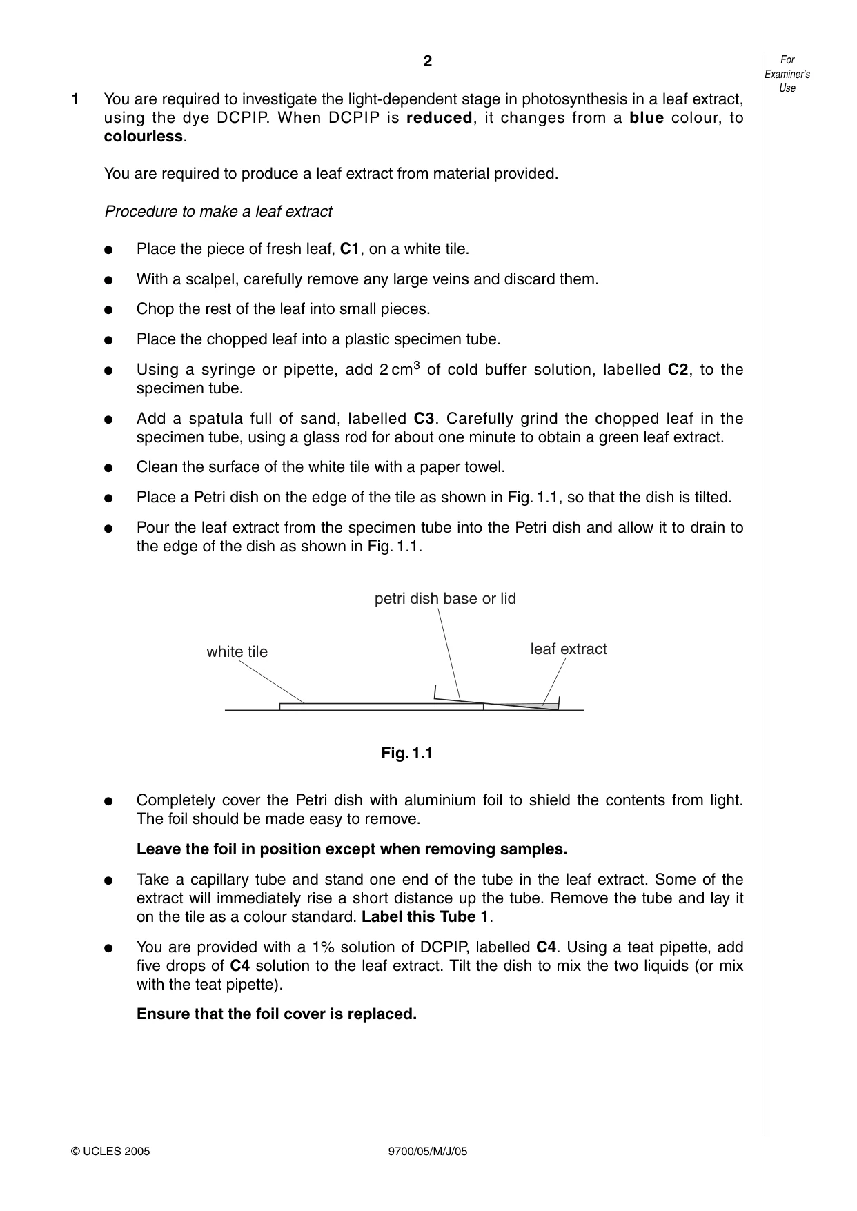 Cambridge A Level Biology 9700 2005 May/June Paper 5 · Variant 1 question paper, page 2 of 8
