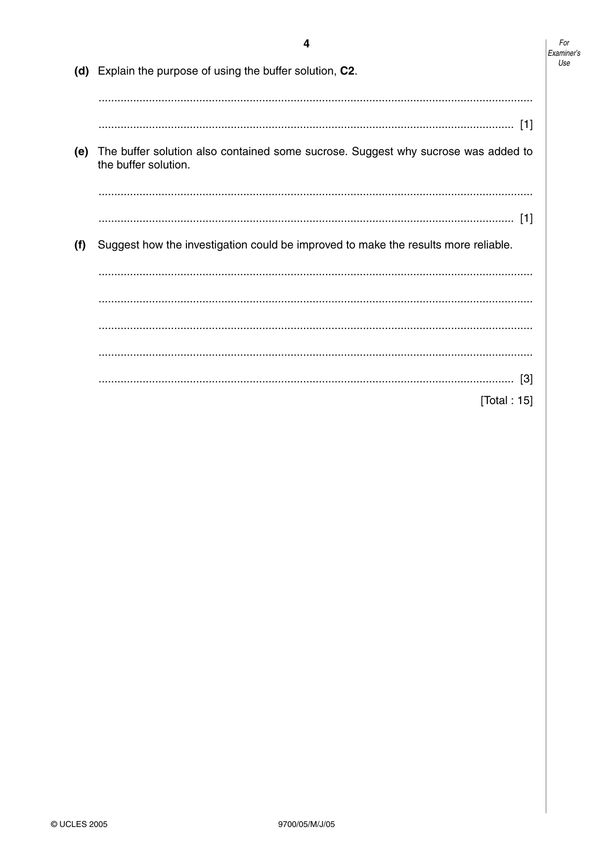 Cambridge A Level Biology 9700 2005 May/June Paper 5 · Variant 1 question paper, page 4 of 8