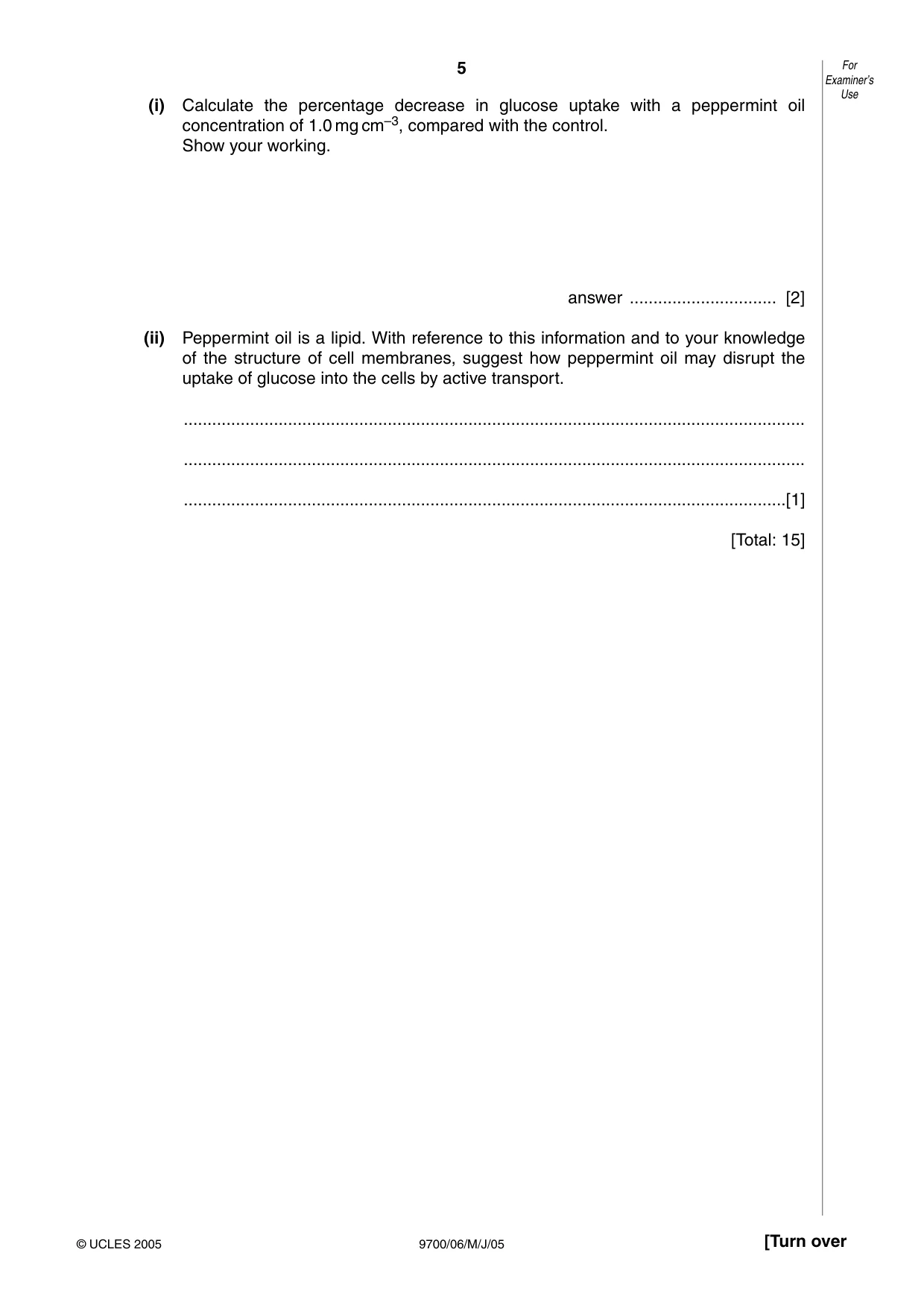 Cambridge A Level Biology 9700 2005 May/June Paper 6 · Variant 1 question paper, page 5 of 36