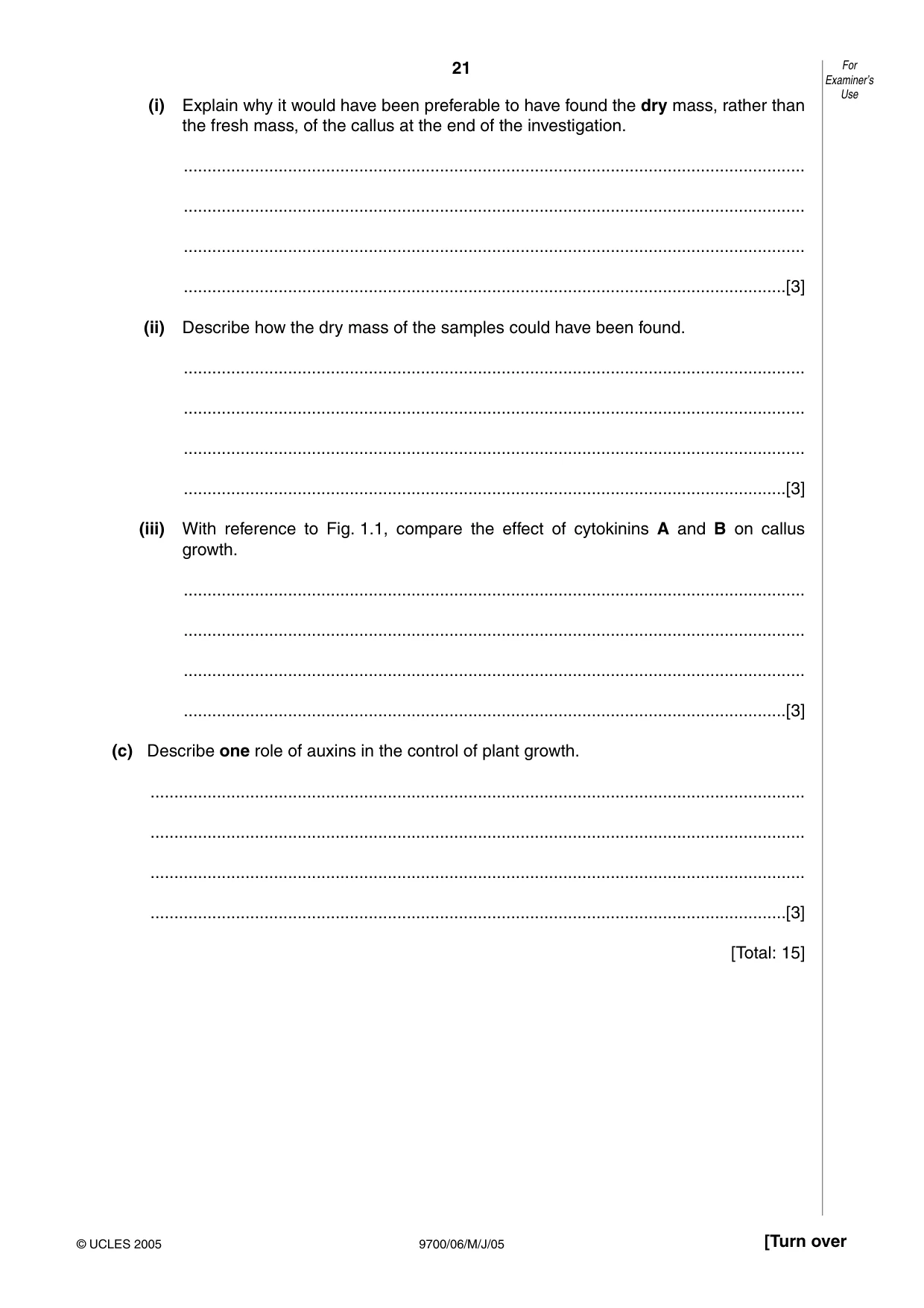 Cambridge A Level Biology 9700 2005 May/June Paper 6 · Variant 1 question paper, page 21 of 36