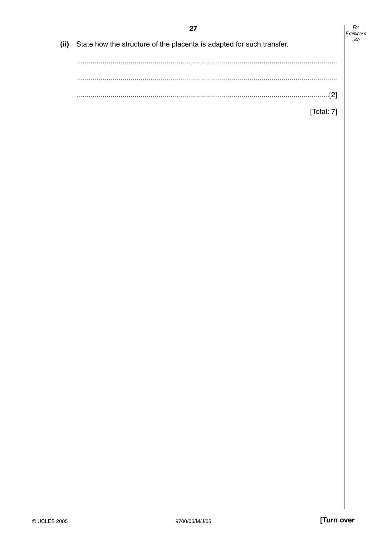 Cambridge A Level Biology 9700 2005 May/June Paper 6 · Variant 1 question paper, page 27 of 36