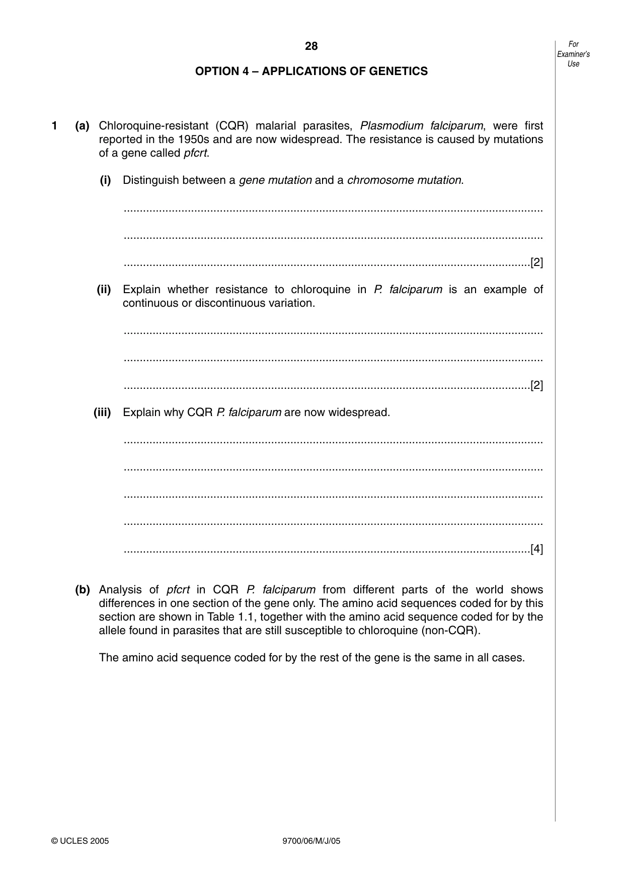 Cambridge A Level Biology 9700 2005 May/June Paper 6 · Variant 1 question paper, page 28 of 36