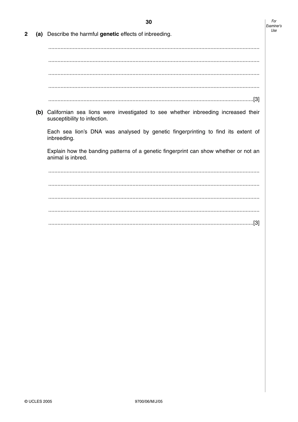 Cambridge A Level Biology 9700 2005 May/June Paper 6 · Variant 1 question paper, page 30 of 36