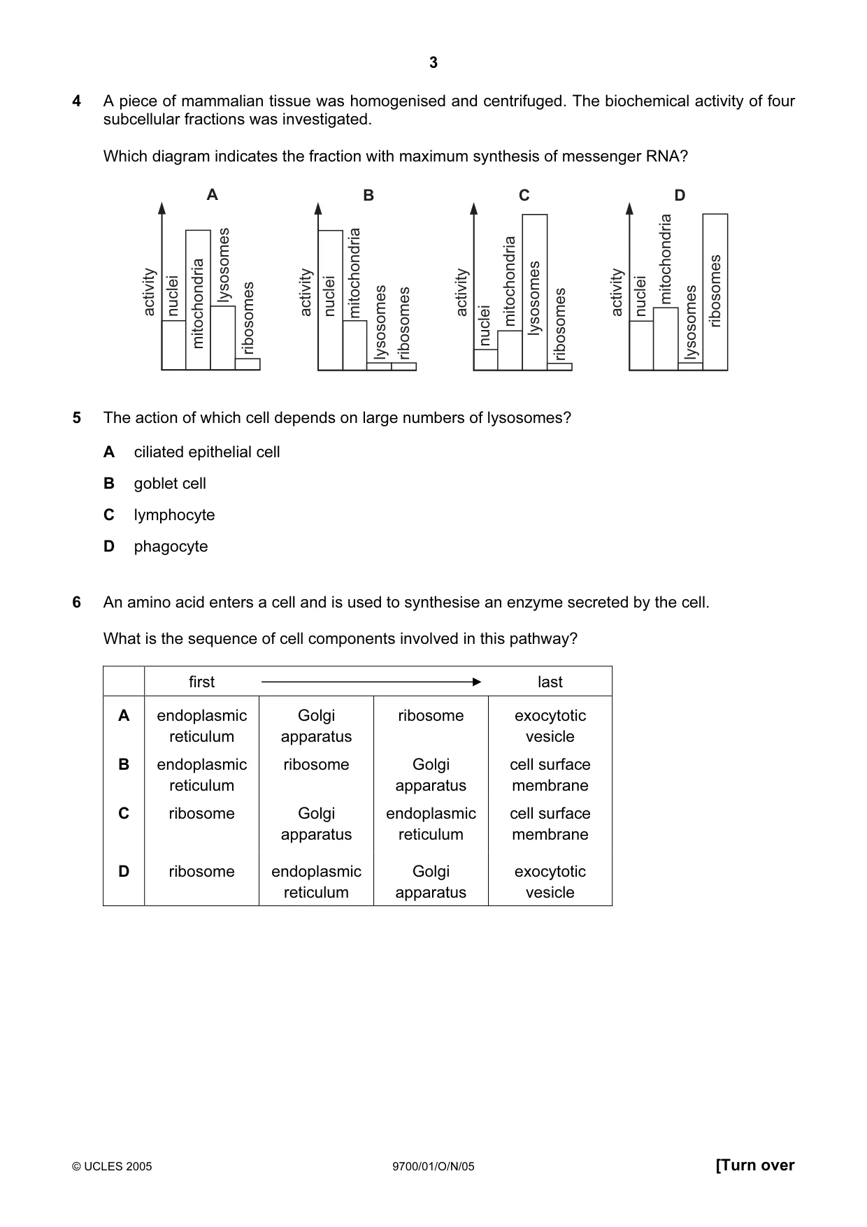 Cambridge A Level Biology 9700 2005 Oct/Nov Paper 1 · Variant 1 question paper, page 3 of 16