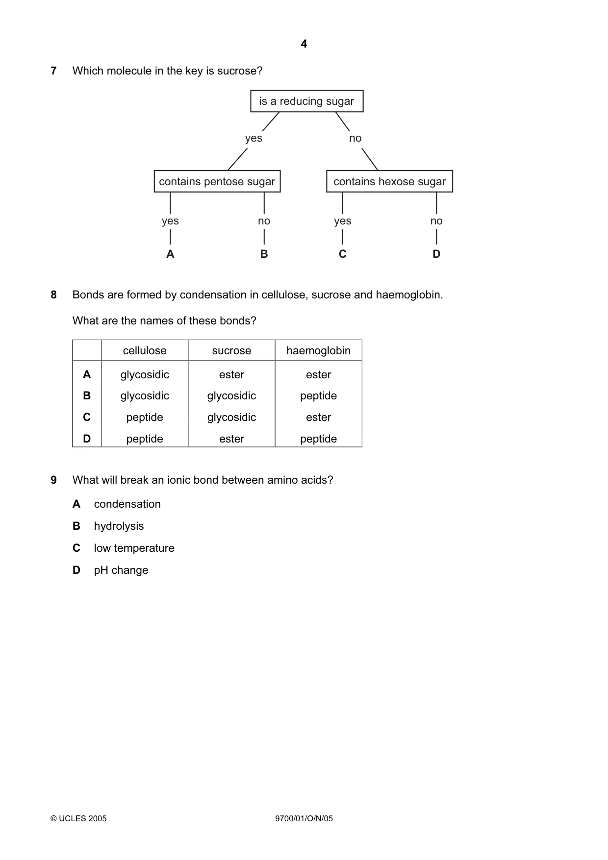 Cambridge A Level Biology 9700 2005 Oct/Nov Paper 1 · Variant 1 question paper, page 4 of 16