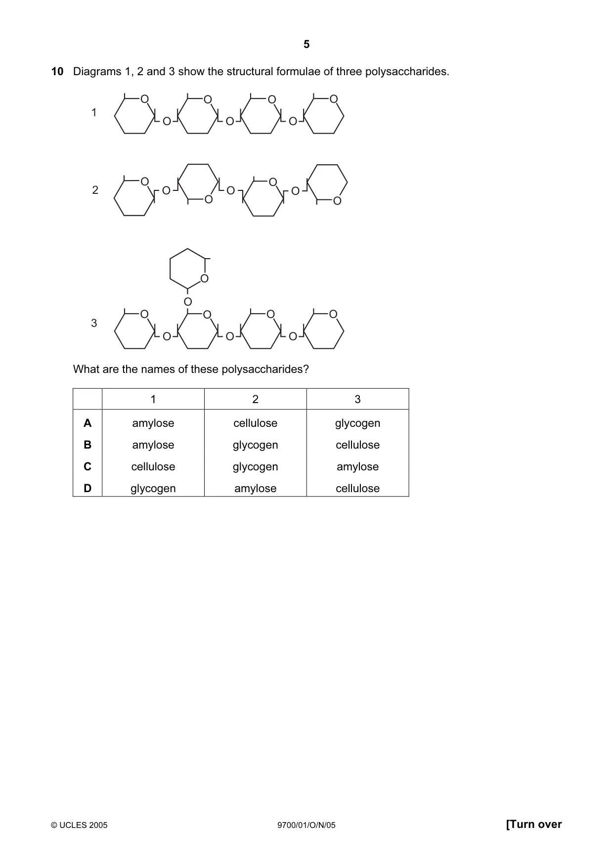 Cambridge A Level Biology 9700 2005 Oct/Nov Paper 1 · Variant 1 question paper, page 5 of 16